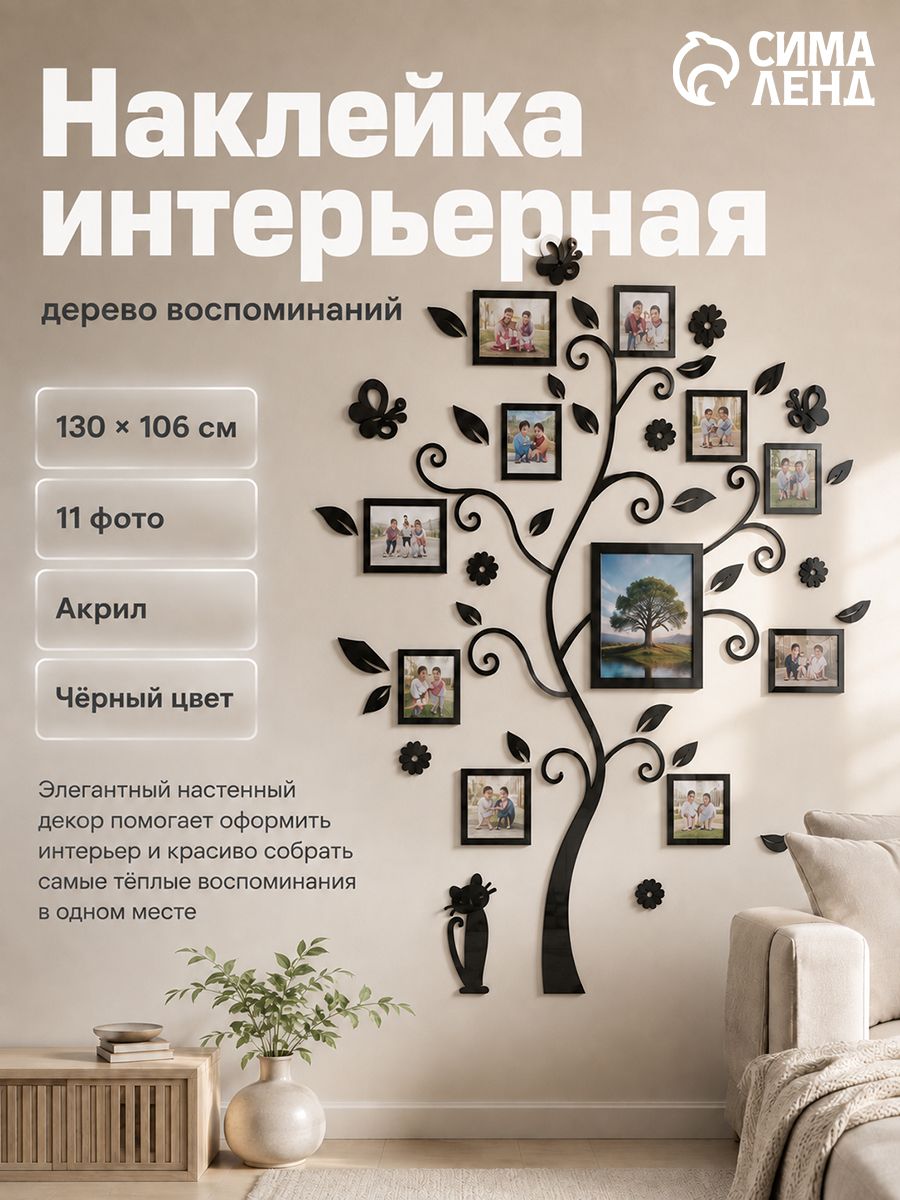 Наклейки интерьерные с фоторамками "Воспоминания", декор на стену, панно 130 х 106 см