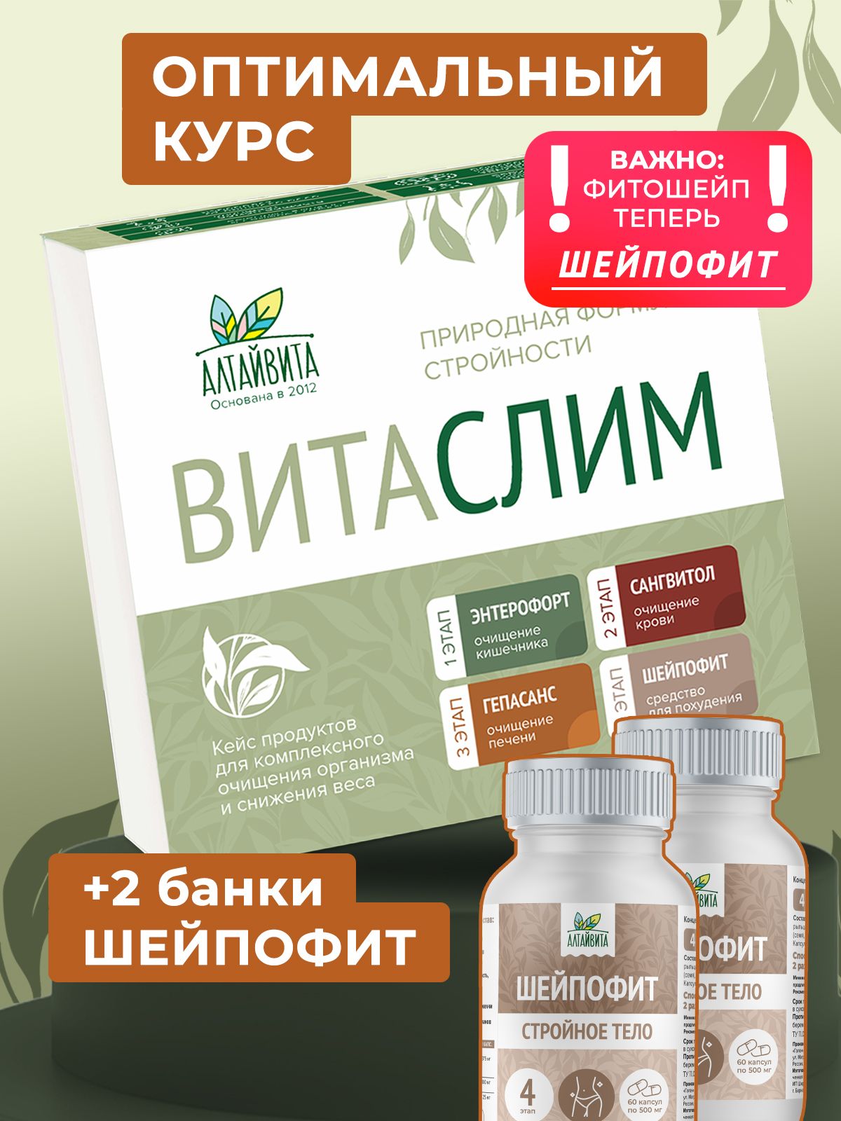 Витаслим кейс + 2 банки Шейпофит (Энтерофорт, Сангвитол, Гепасанс, 4 шт Шейпофит)