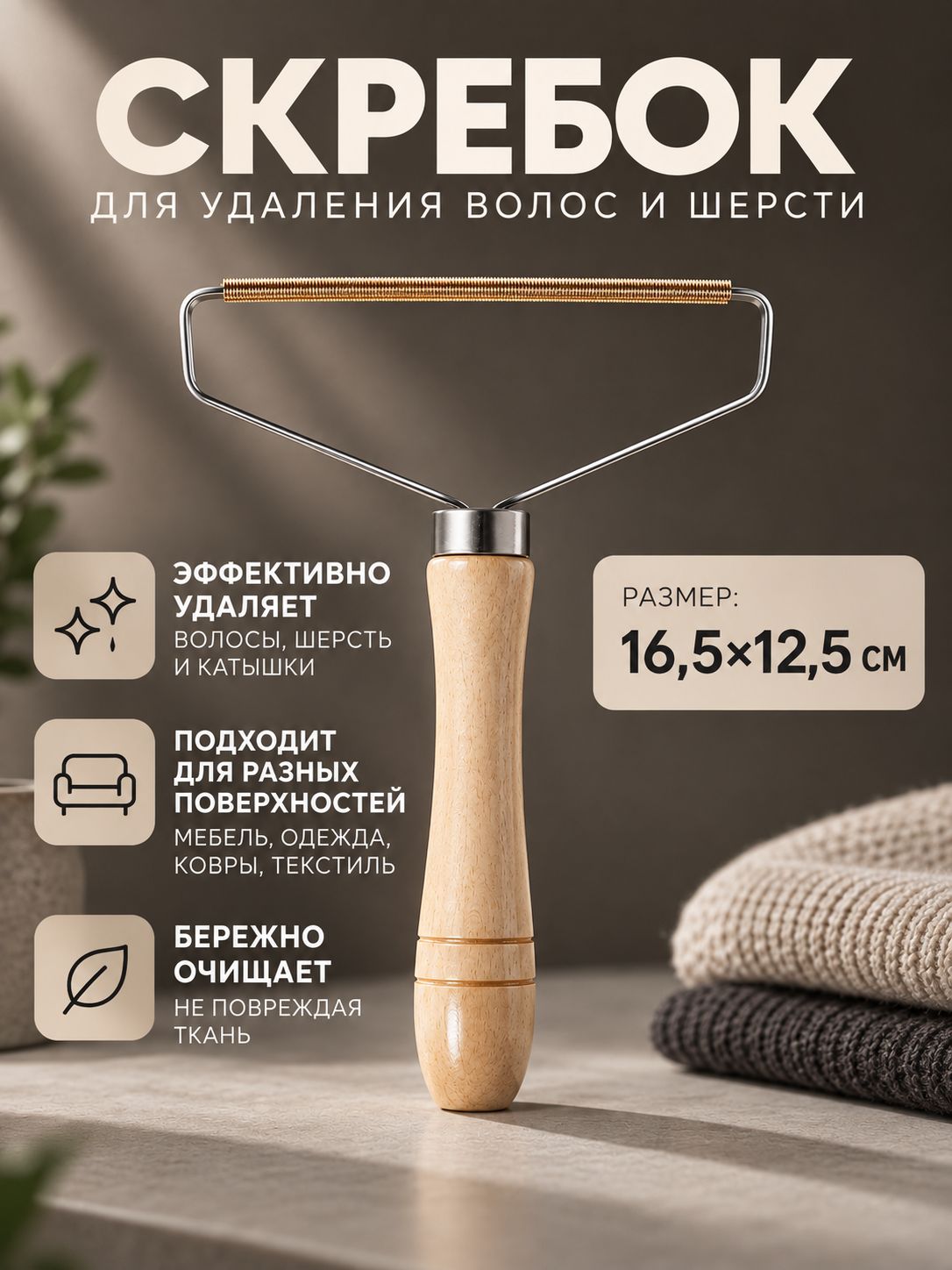 Скребок от шерсти, 16,5х12,5 см, ролик для чистки одежды, для чистки ковра, щетка для мебели