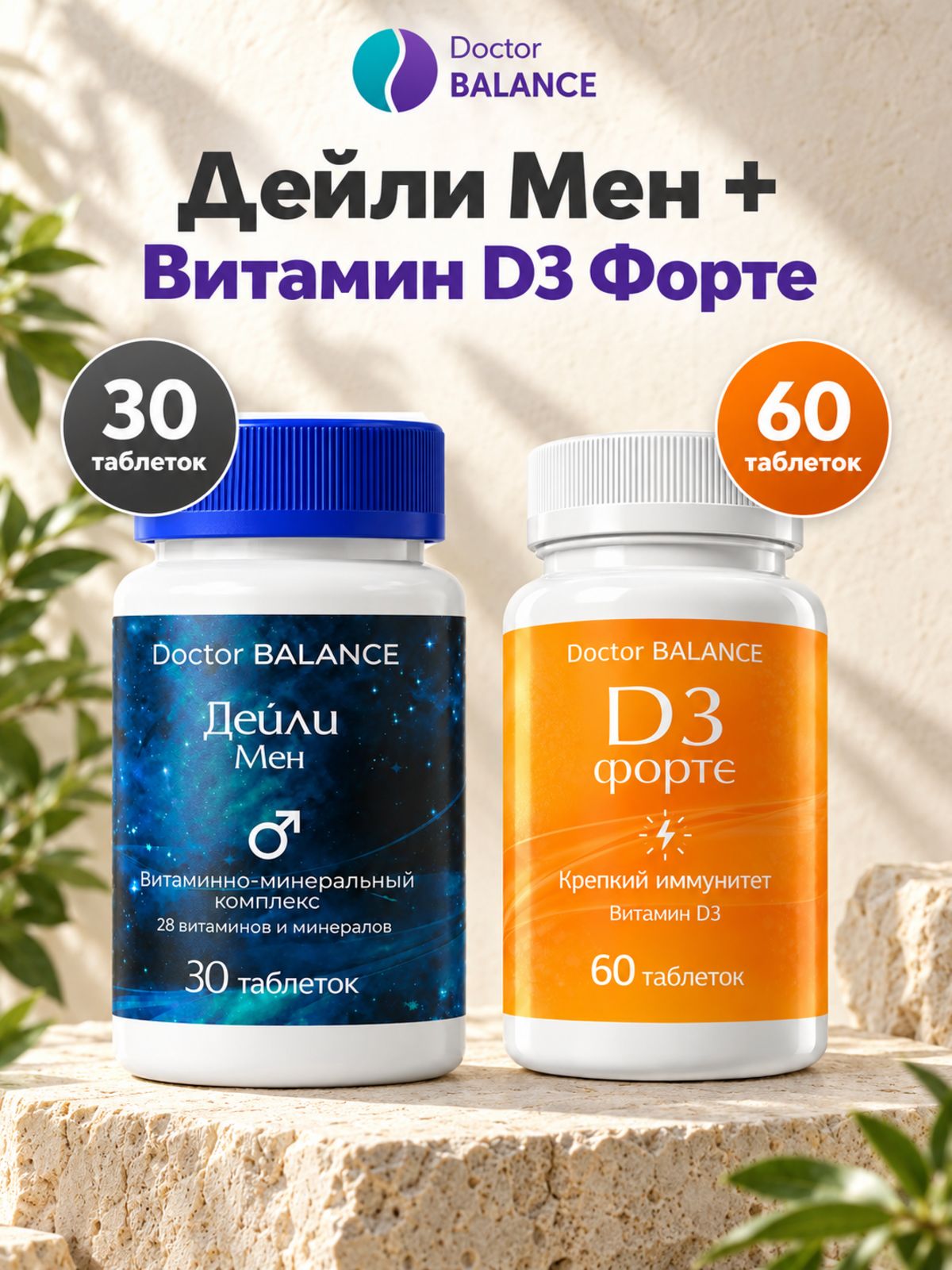 Набор Doctor Balance: Витамины для мужчин Дейли Мен 30 + Витамин D3 Форте 60
