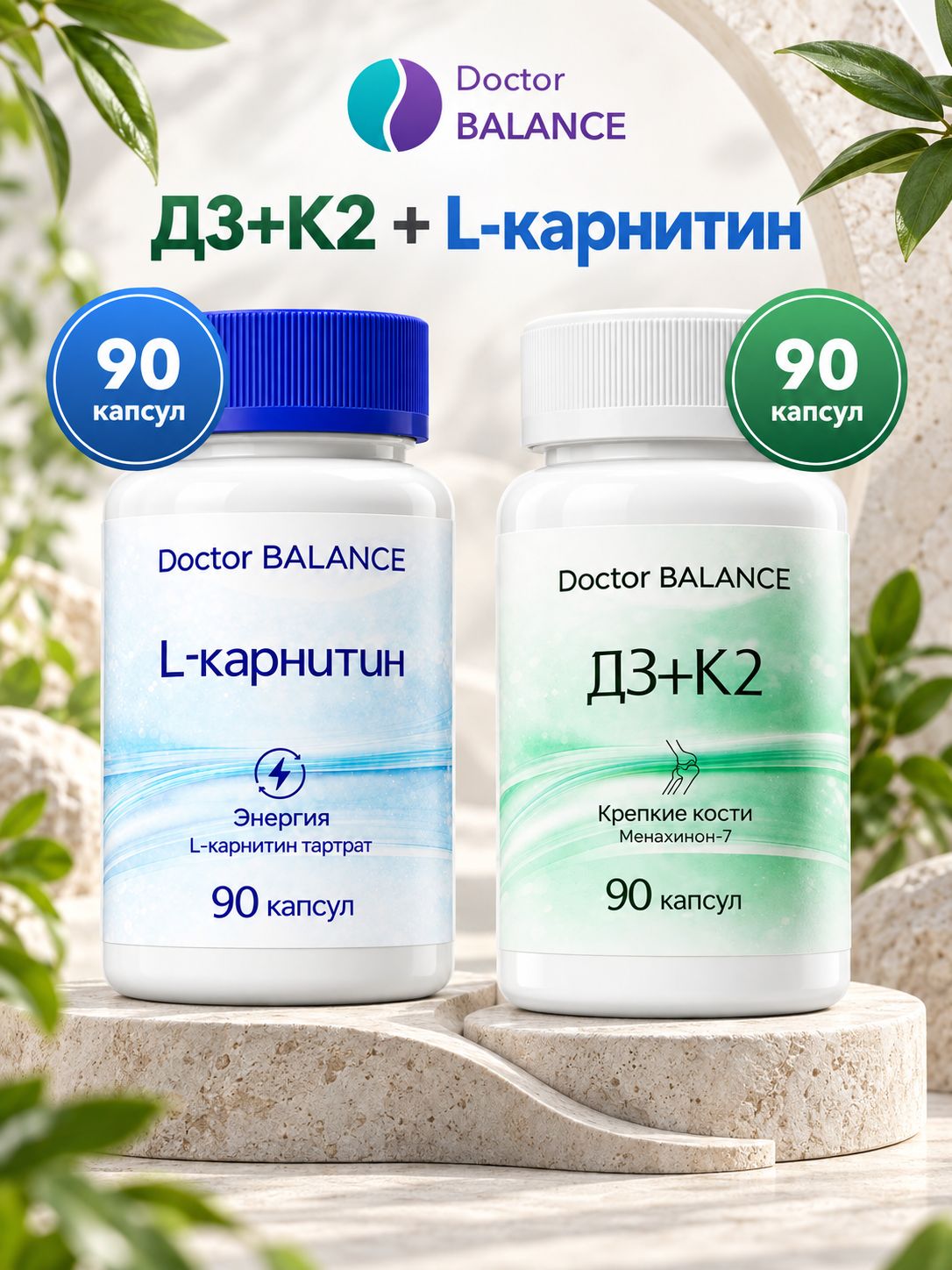 Набор Doctor Balance: Витамины D3 + K2 90 + L-карнитин 90