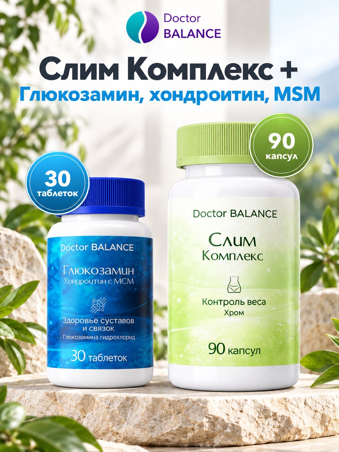Набор Doctor Balance: Слим-комплекс для контроля веса 90 + Глюкозамин, хондроитин и MSM 30