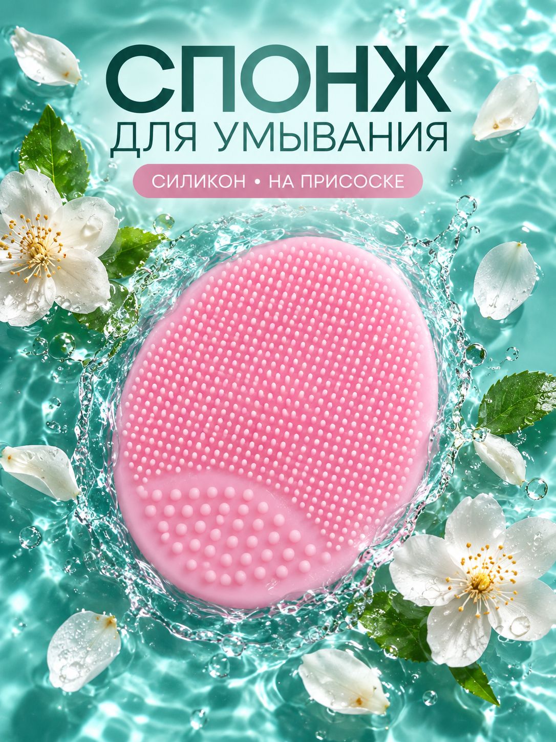 Щётка для умывания на присоске 6,35 см розовая, спонж для очищения лица и нанесения геля для умывания