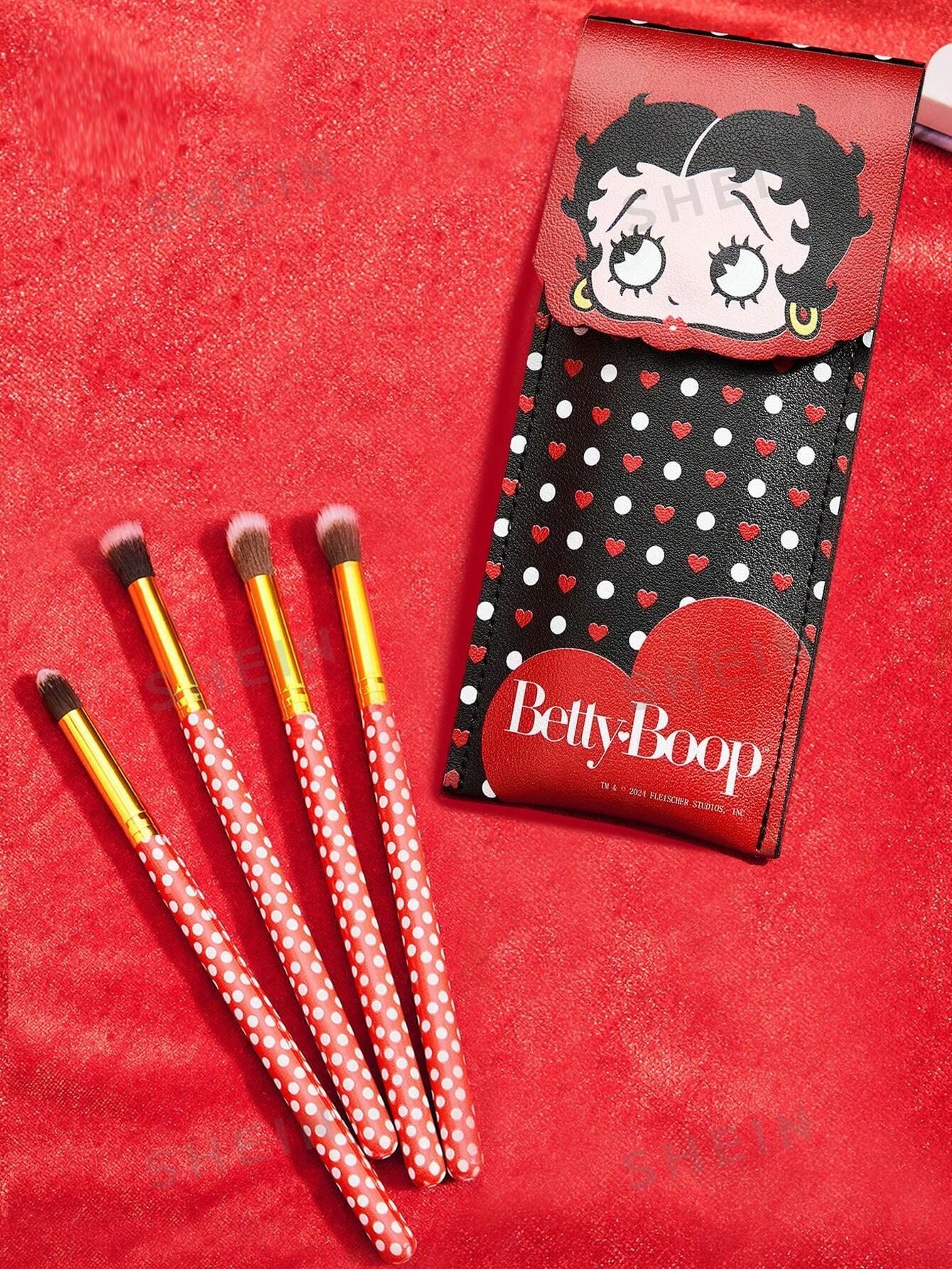 Кисти для макияжа Betty Boop набор из 4 штук (красно-черный) Бетти Буп (лицензия)