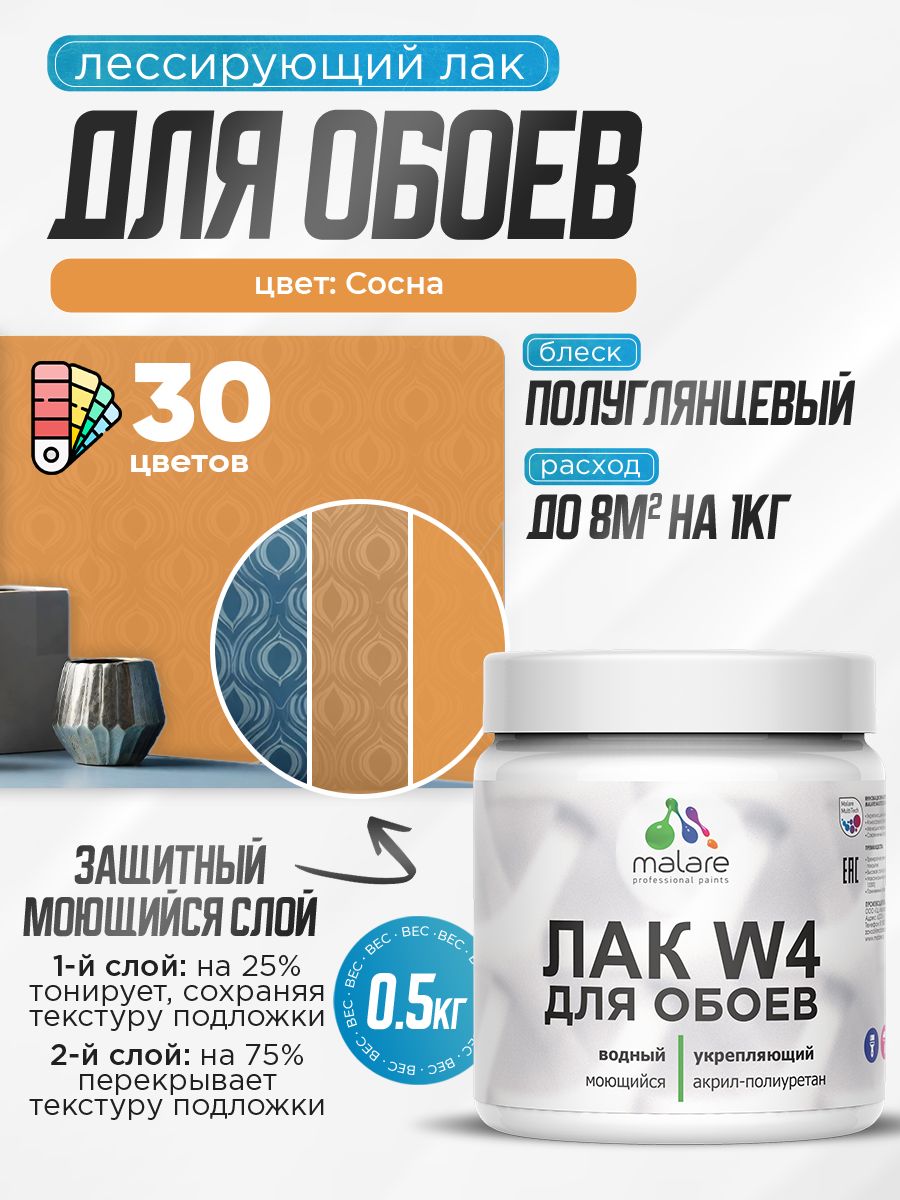 Лак колерованный тонирующий для защиты обоев Malare W4 универсальный для дерева 