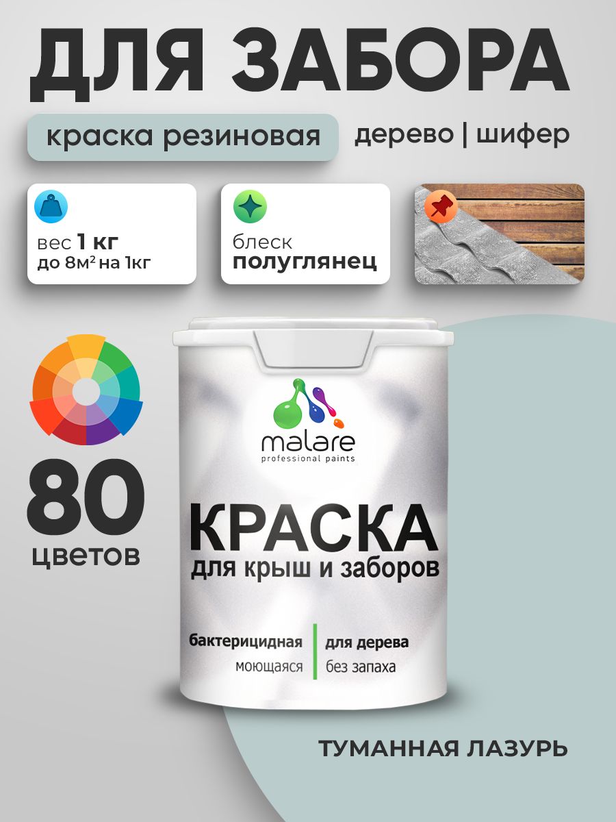 Резиновая краска Malare для деревянного забора/ по дереву для наружных и внутрен