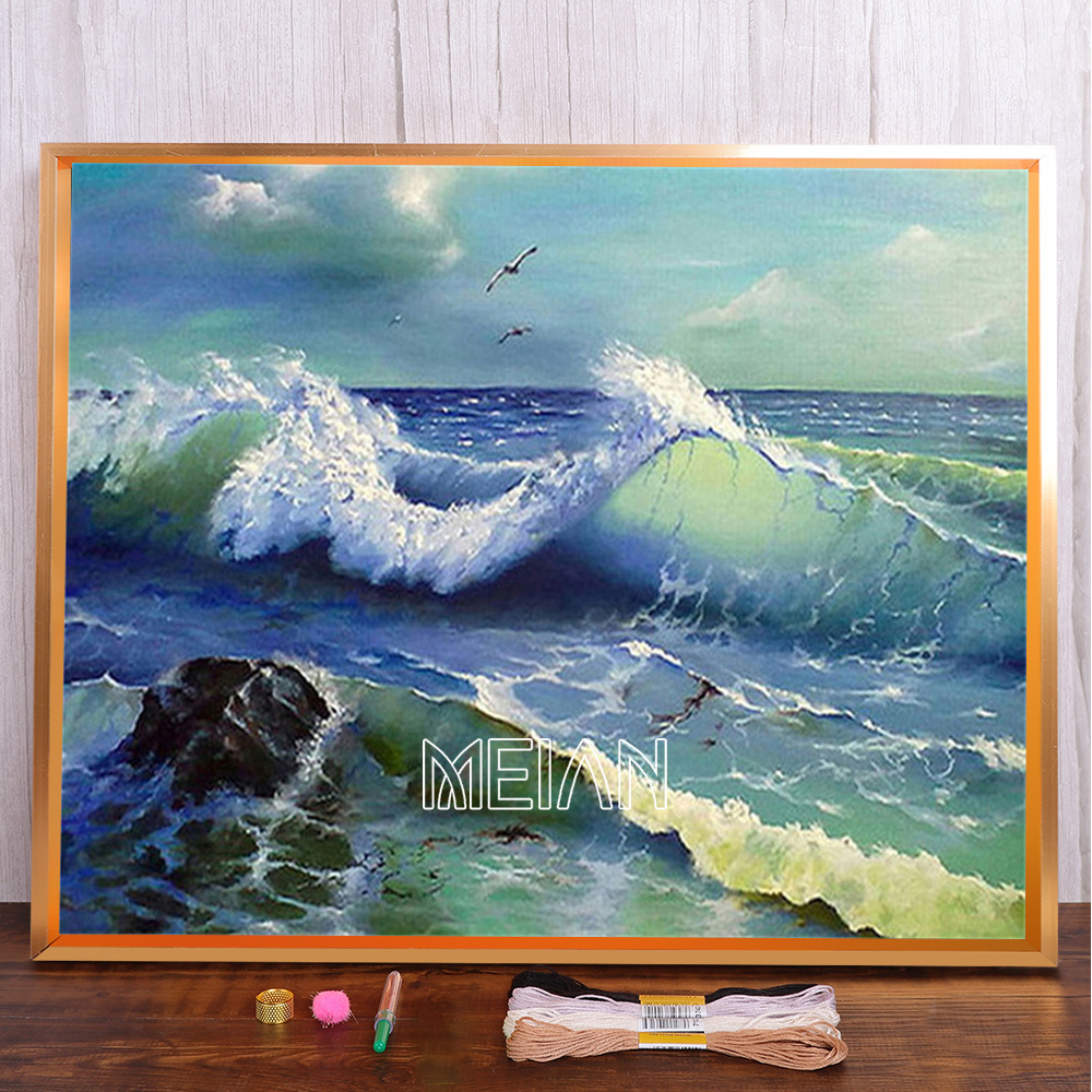 MEIAN Набор для вышивания,70X50CM,Чистый холст с сеткой,14CT,Морские ...