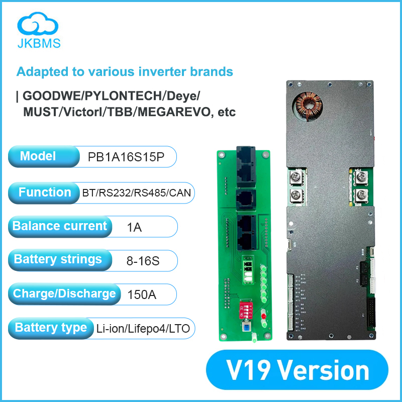 JIKONGV19JKBMSPrecharge150A8S/24V16S/48VБытовойэнергетическийинверторBMSАктивныйбалансир1AHeatCANBUSRS485UART
