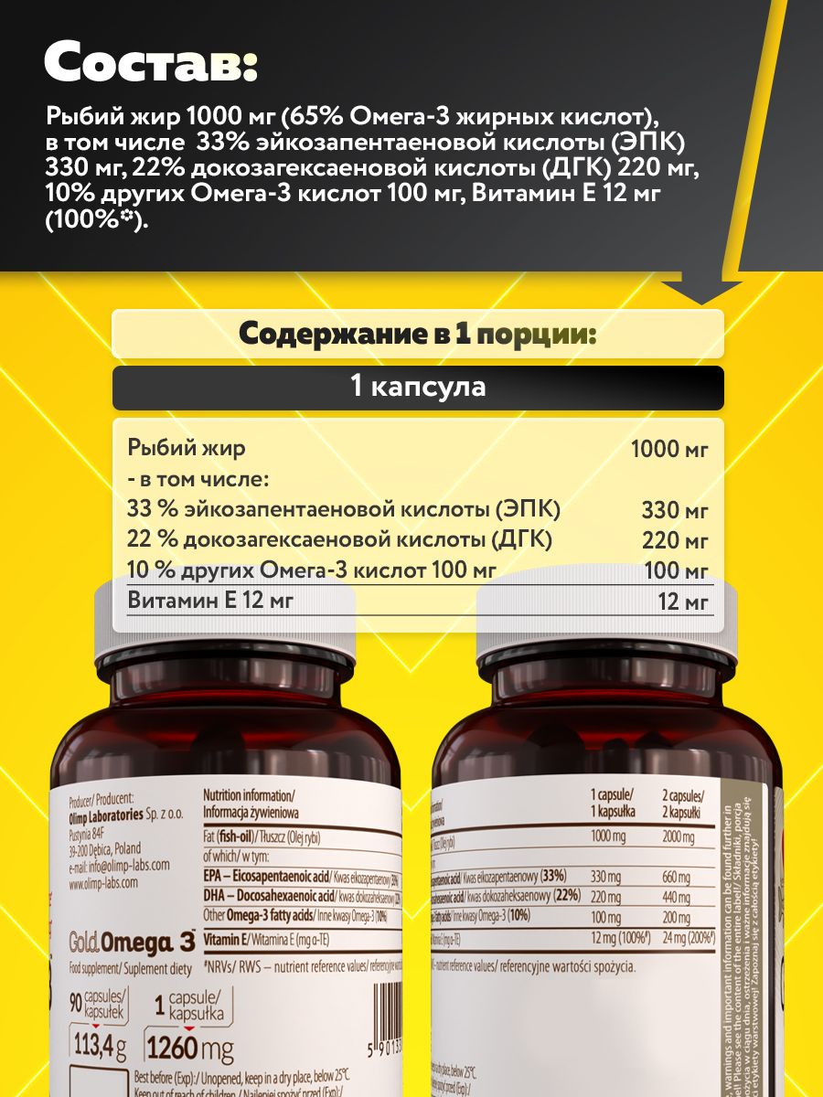 Olimp Nutrition, Gold Omega 3 (65%)1000 mg, 90 caps (банка)