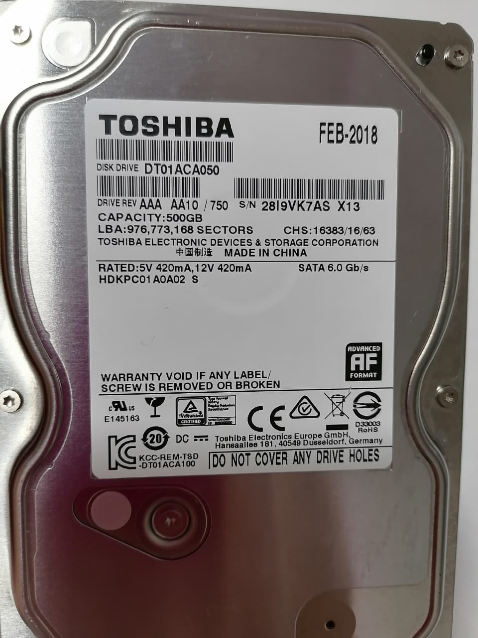 Toshiba 500 ГБ Внутренний жесткий диск tossssss (DT01ACA050)