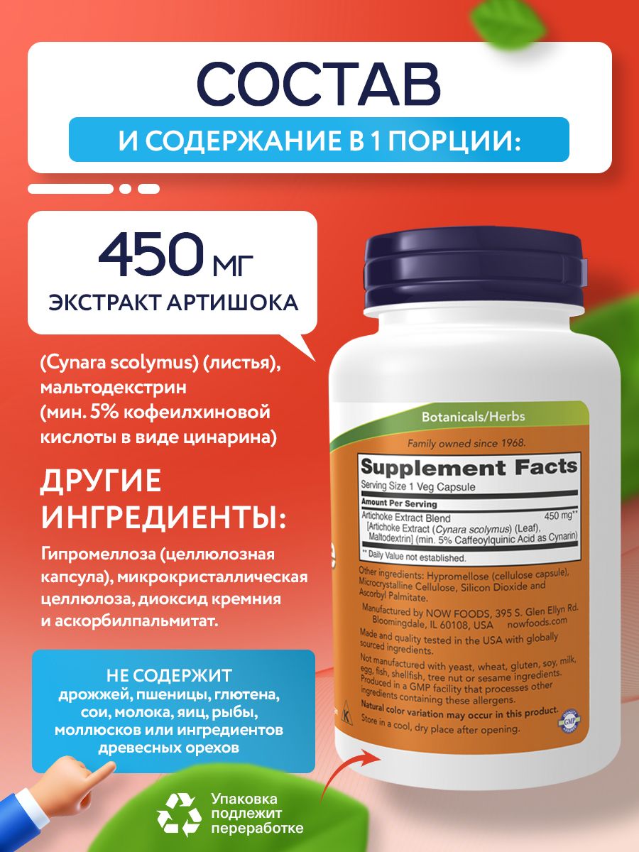 Now, ARTICHOKE EXTRACT 450MG 90 капсул