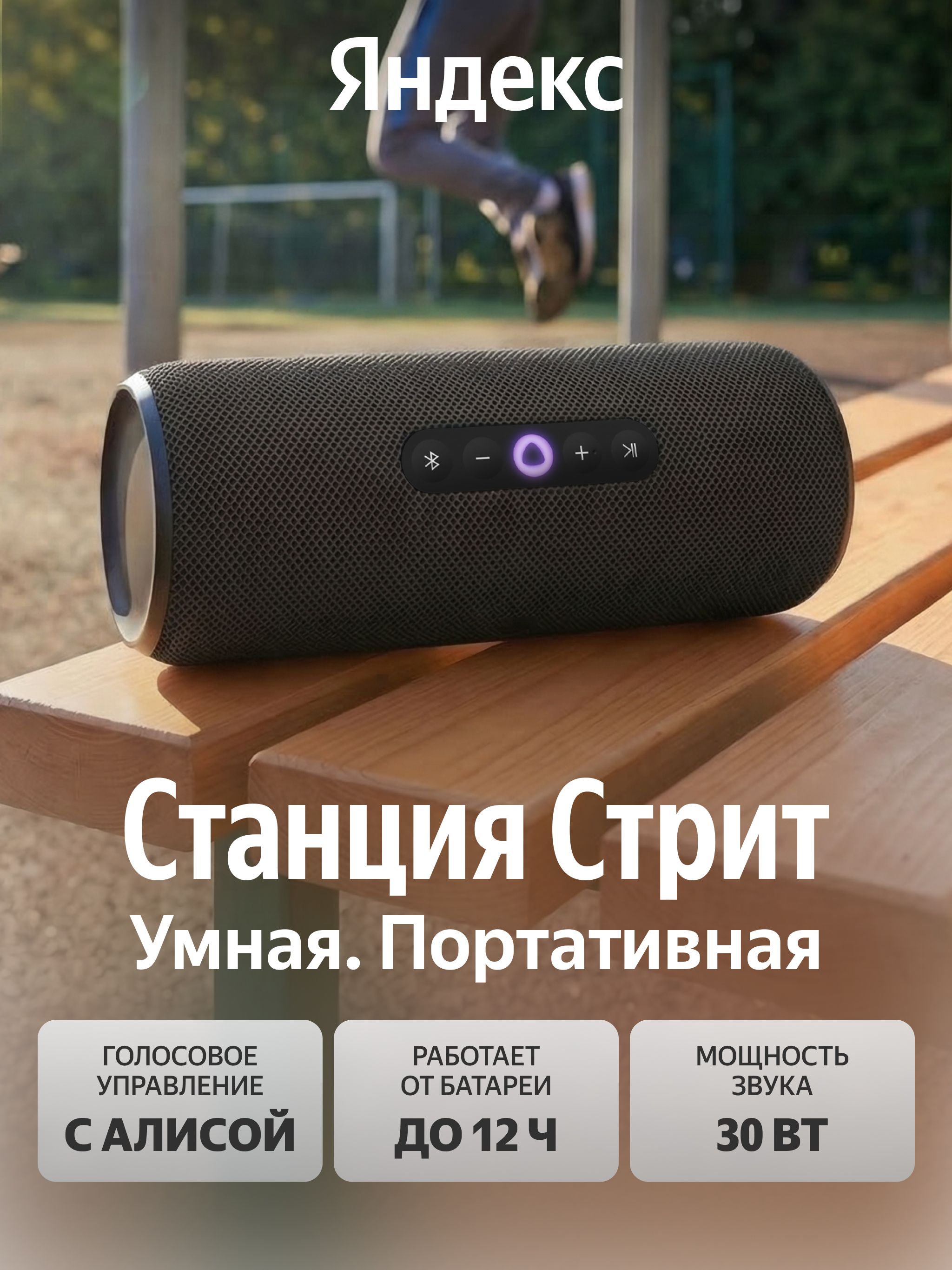 Умная беспроводная колонка Яндекс Станция Стрит с Алисой, 30 Вт, черная (YNDX-00030BLK)