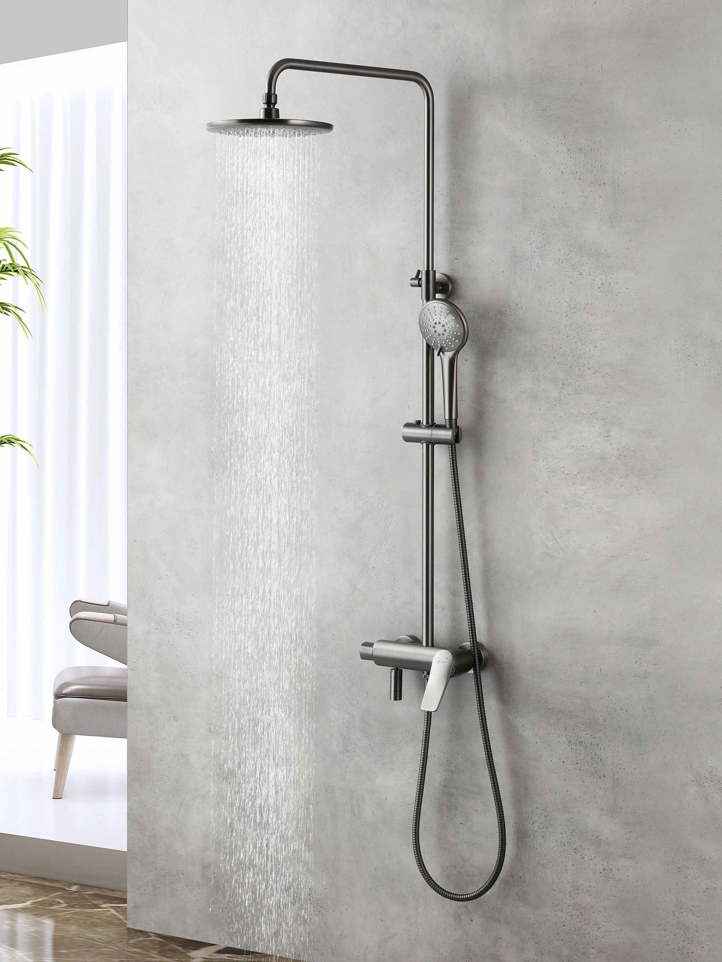 Lemark LM3762GM Cмеситель Lemark Bronx для ванны с верхней душевой лейкой и поворотным изливом, графит — купить в Алматы