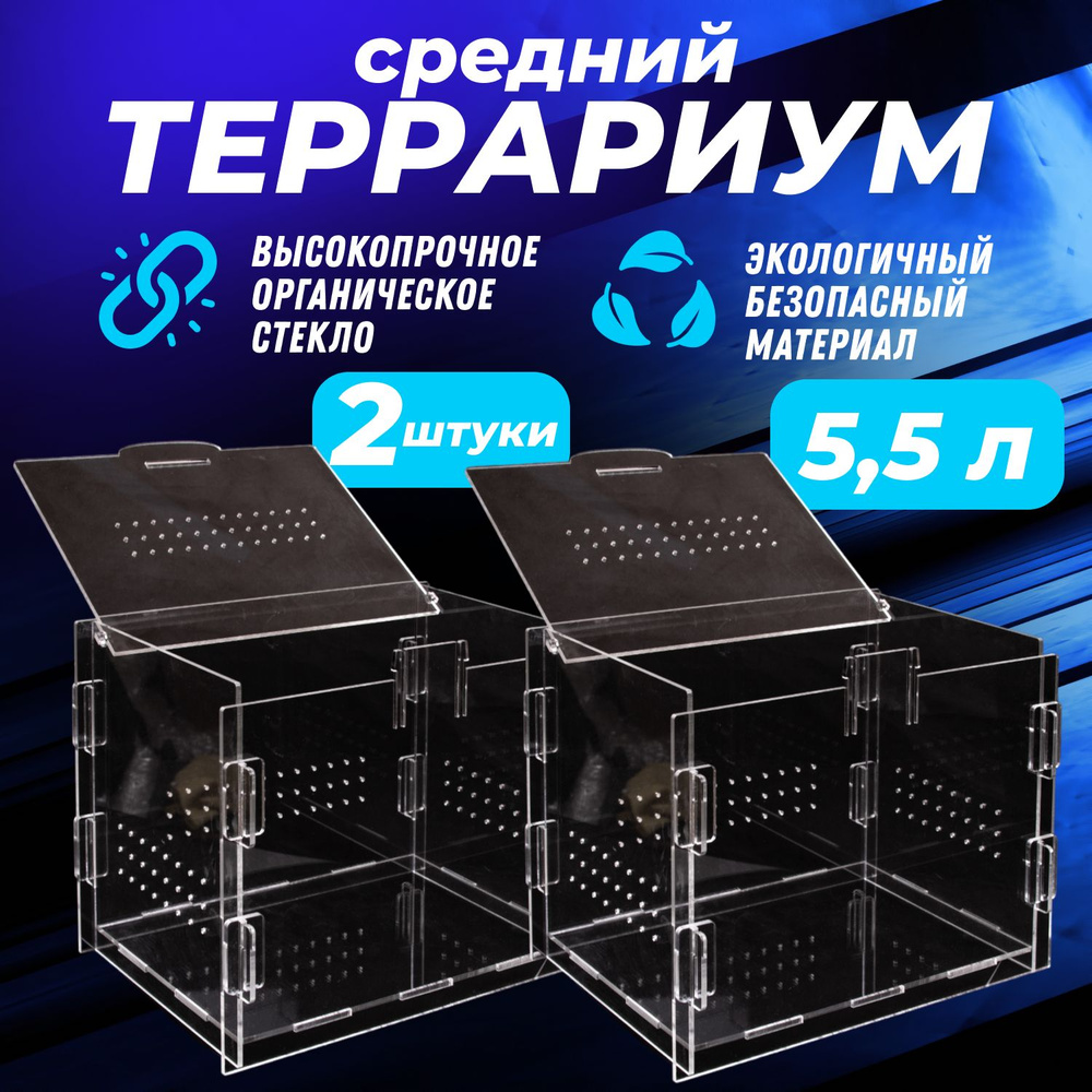 Террариум для рептилий, для черепах, для улиток 2шт Средний . 24*18*17  #1