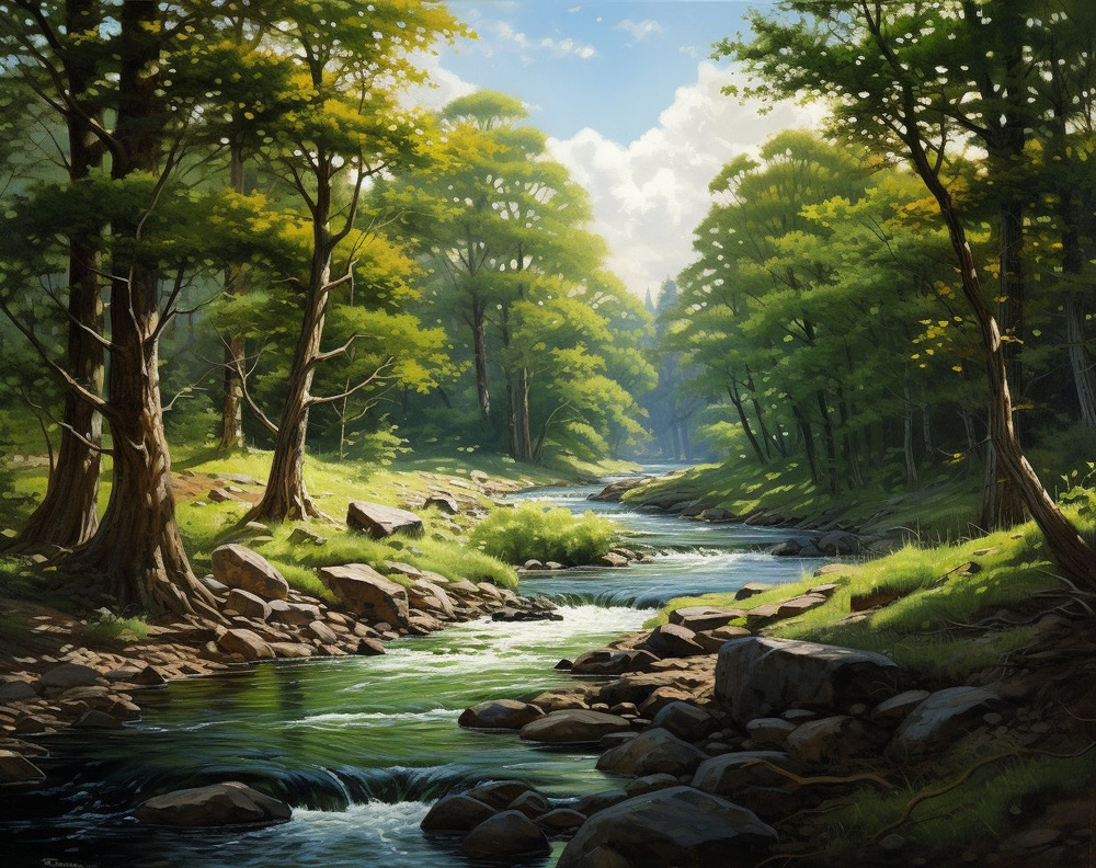 Картина по номерам 40*50 см "Река в тени леса" #1