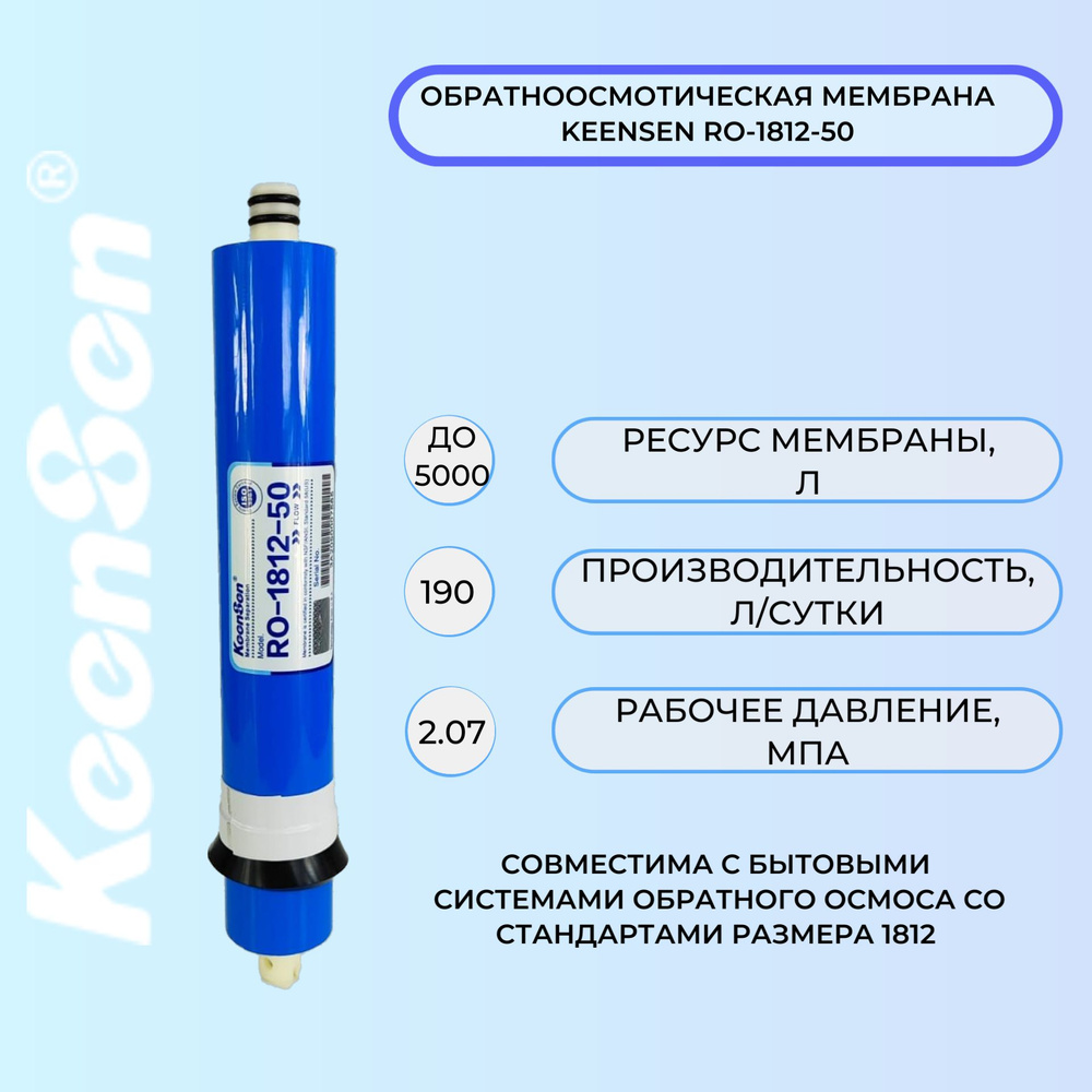 Мембрана обратного осмоса KeenSen RO-1812-50 190 л/сутки для бытовых питьевых систем  #1