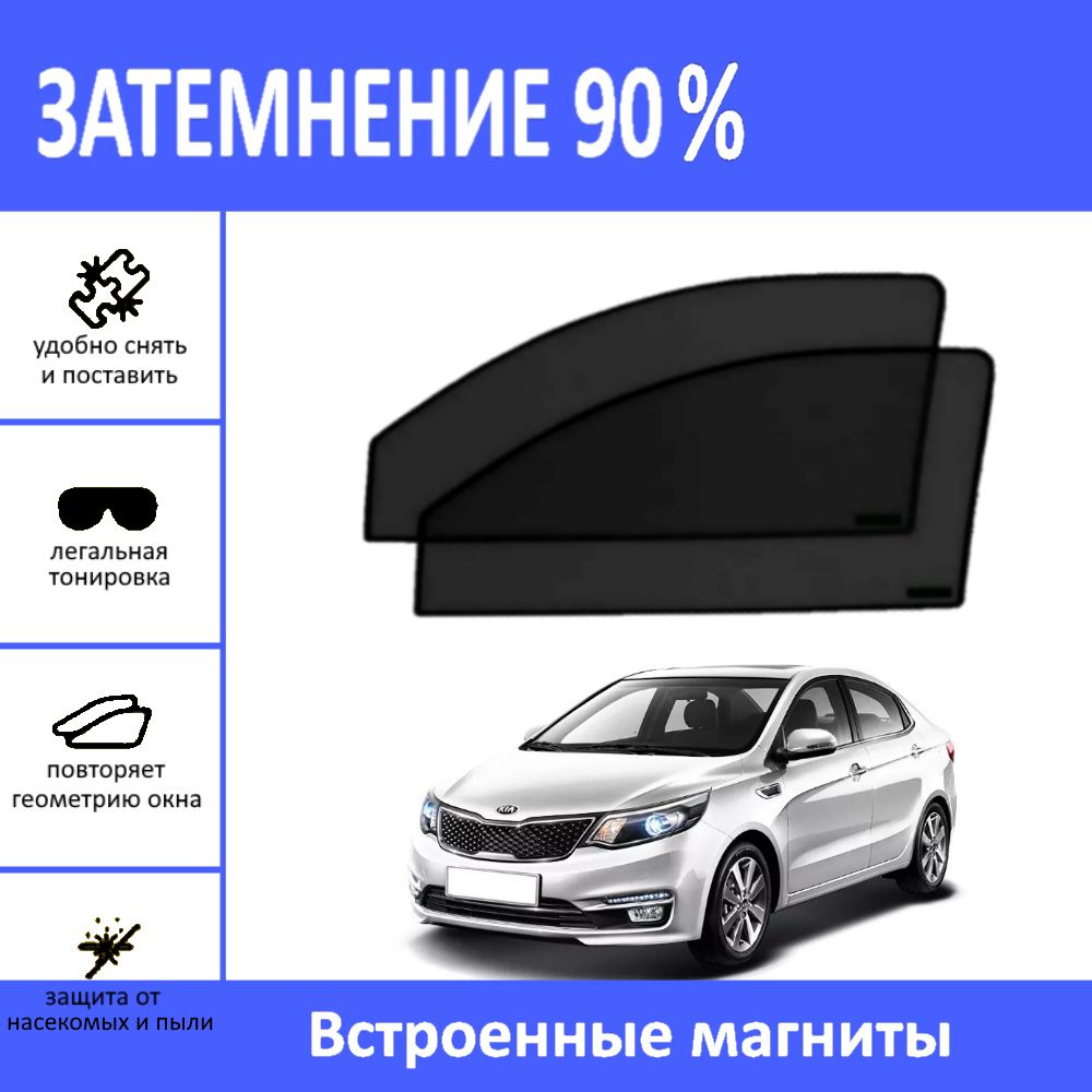 Автошторки на Kia Rio 3 на передние двери на магнитах с затемнением 90%/каркасные автошторки Киа Рио/солнцезащитный #1