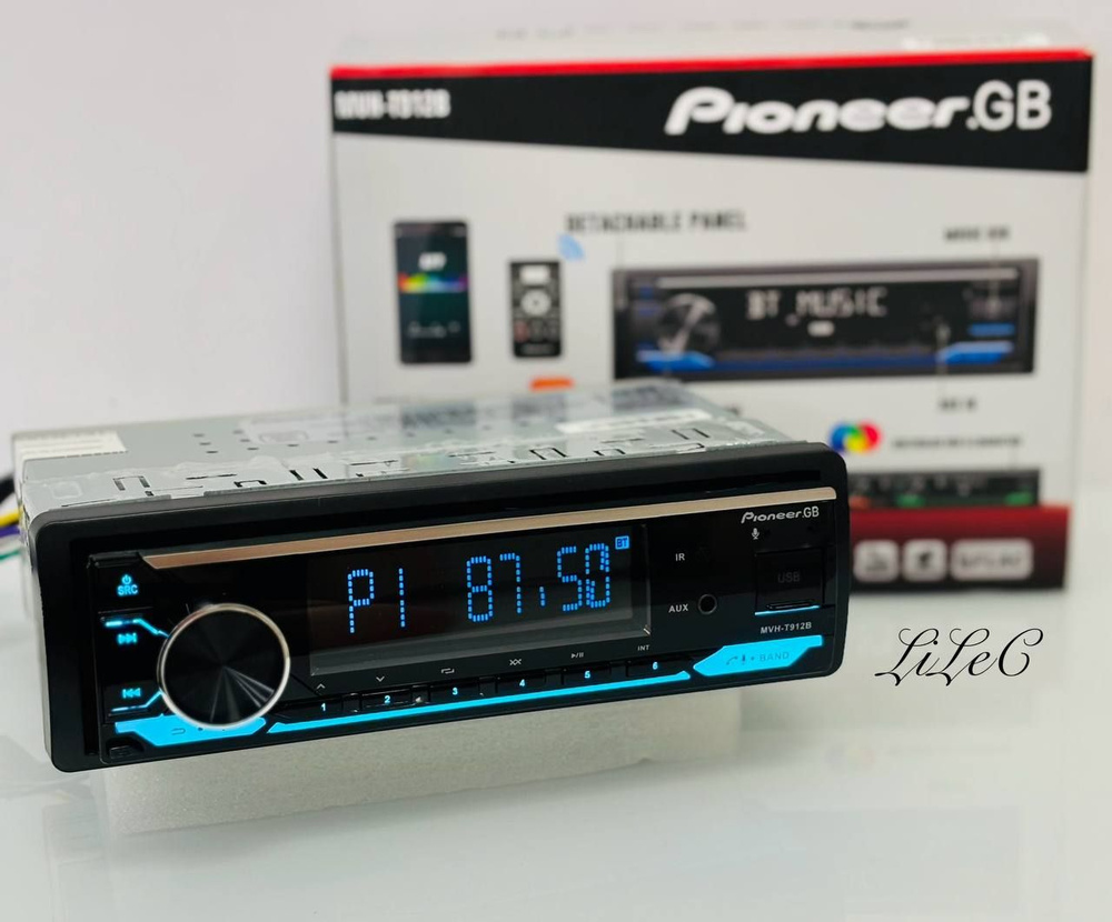 Магнитола Pioneer GB MVH-T912 60W Bluetooth, AUX, USB, со съемной панелью,  громкая связь, 6 цветов подсветки