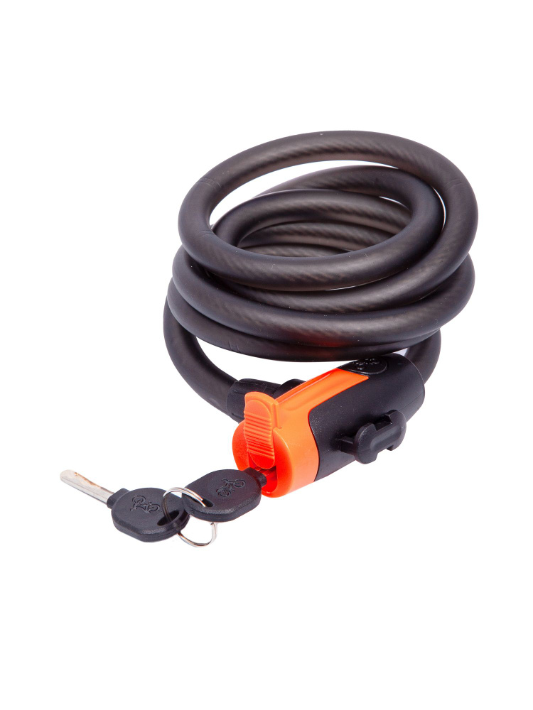 Замок велосипедный тросовый с ключами, с креплением на раму, длина ...