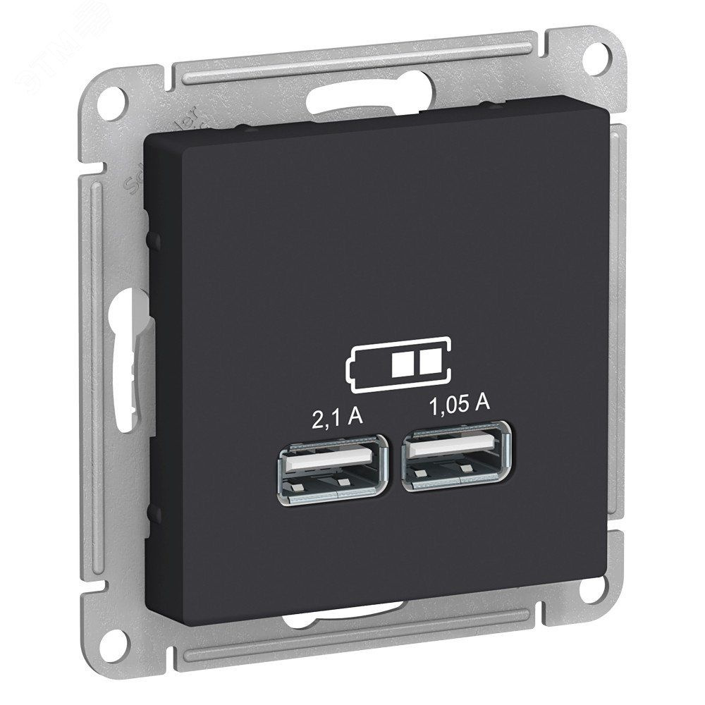 Розетка Systeme Electric ATLASDESIGN USB 5В 1 порт x 2,1 А 2 порта х 1,05 А механизм карбон ATN001033 #1