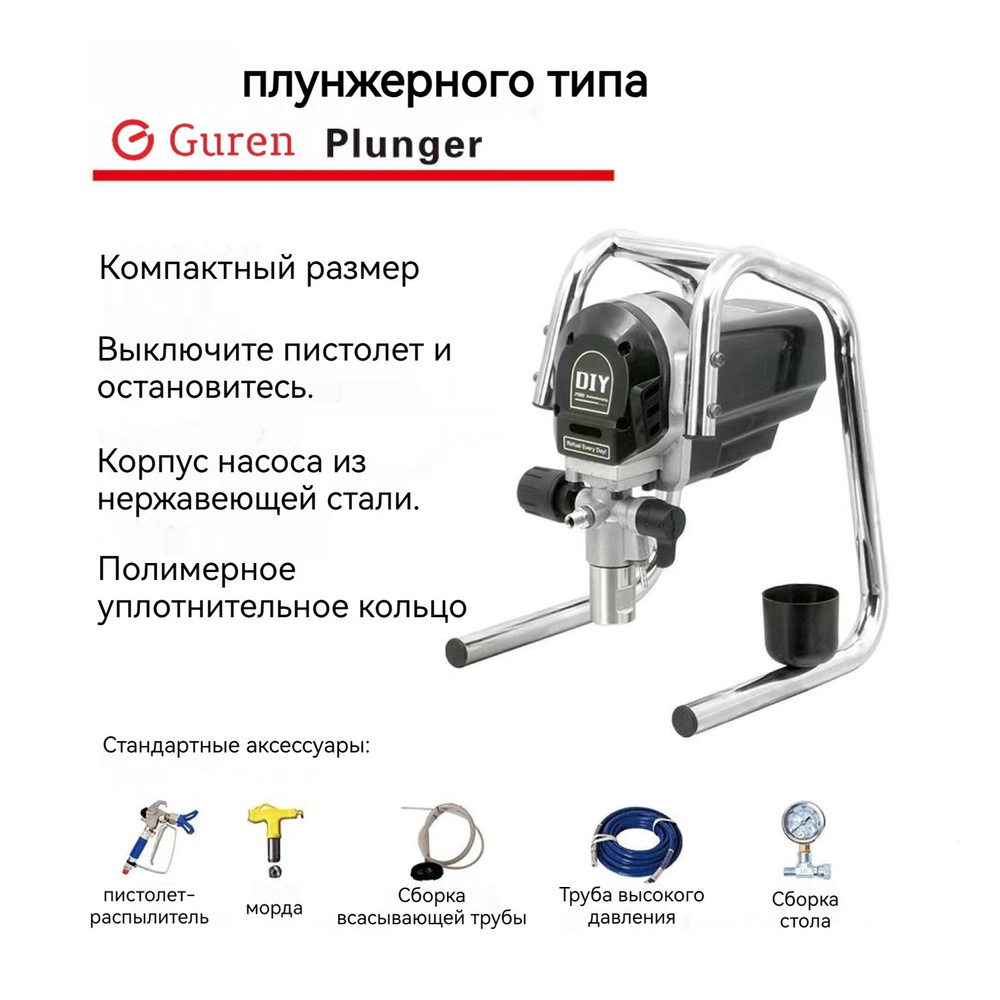 Электрический краскопульт Guren безвоздушный окрасочный аппарат купить ...