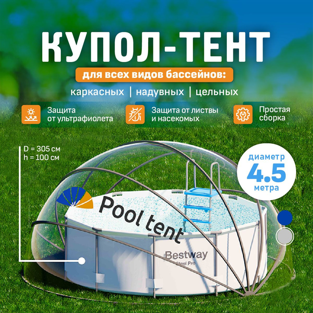 Укрывной прозрачный купол тент Pool tent для надувных, каркасных и стационарных бассейнов, складная дачная #1