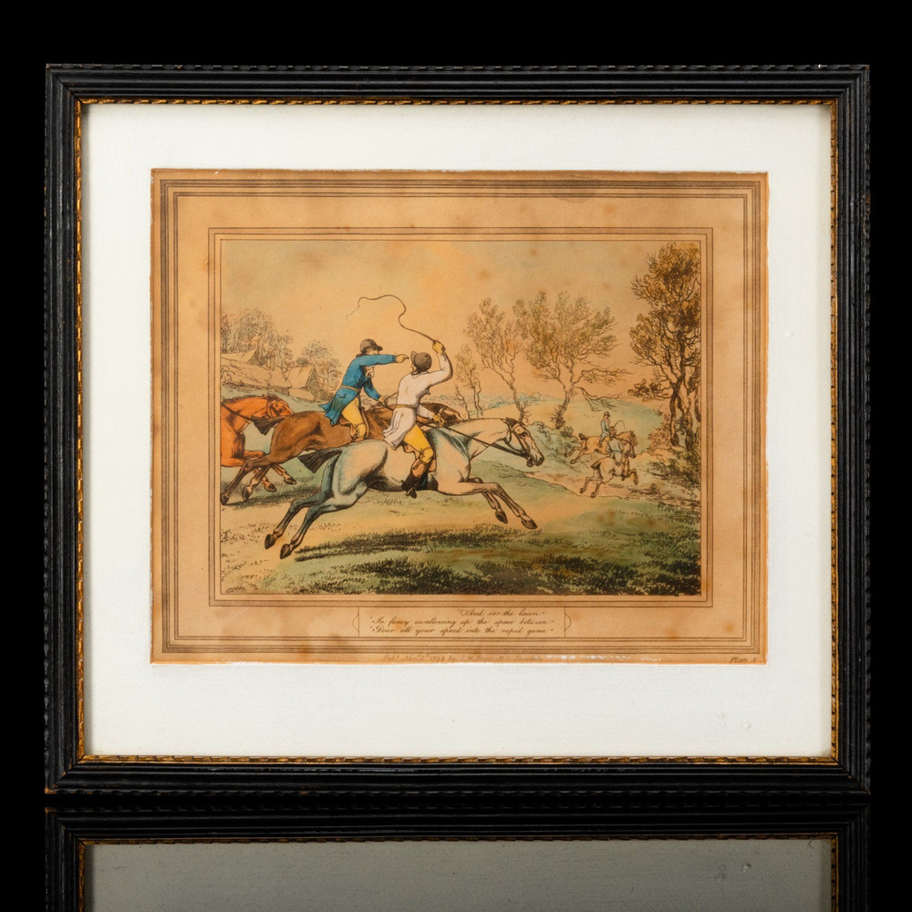 Гравюра с акварельной подкраской Hunting, Shooting, etc., бумага, печать, дерево, Великобритания, 1794 #1