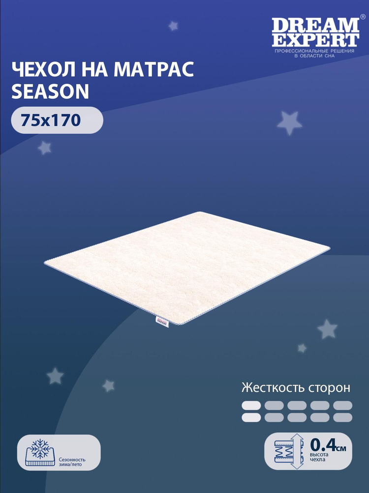 Чехол для матраса защитный сезонный DreamExpert Season 75x170 на резинках по углам, Овечья шерсть, высотой #1