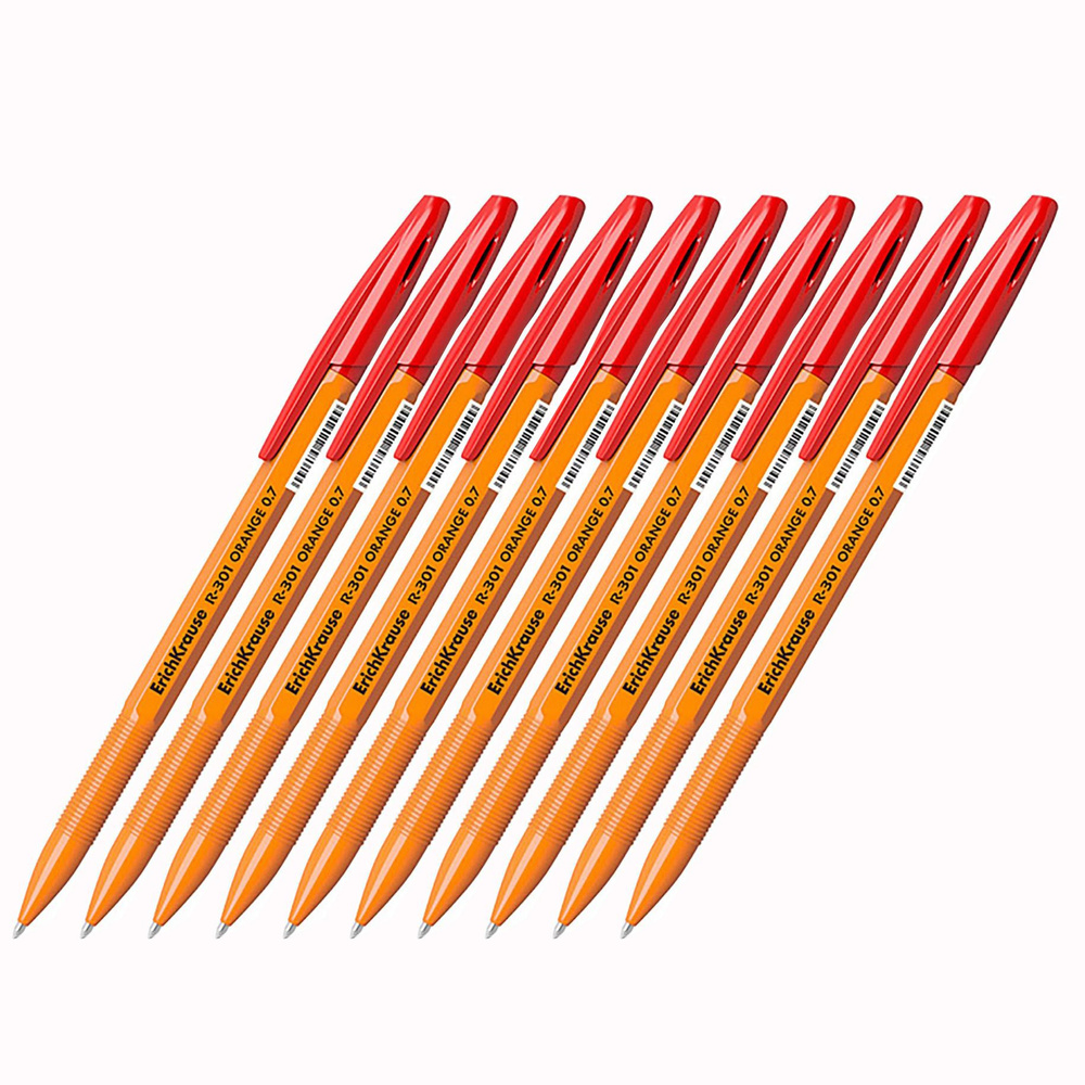 Ручка шариковая 10 шт ErichKrause R-301 Stick Orange 0.7, цвет чернил красный  #1