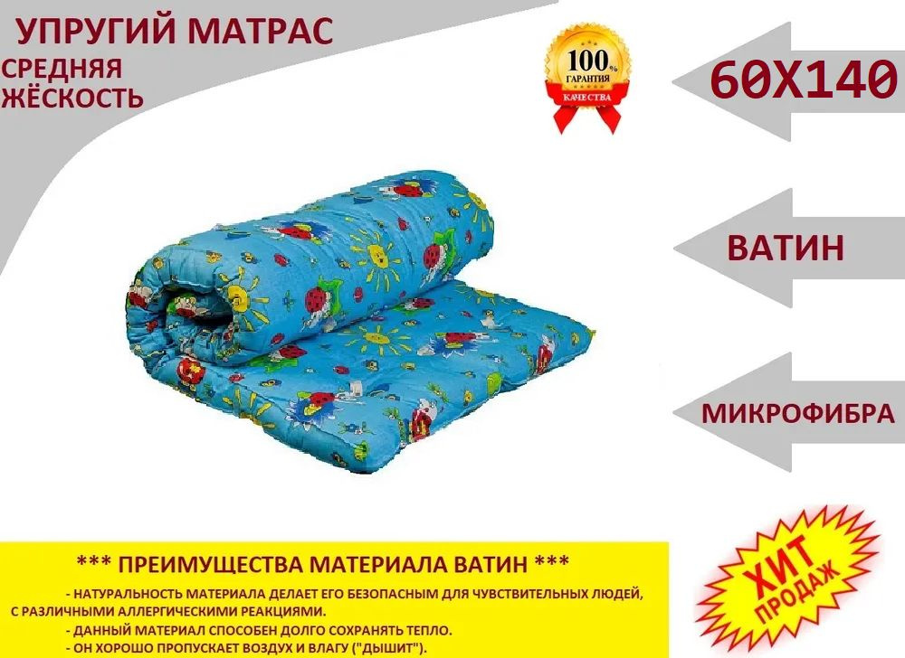 Ивановский текстиль Матрас matr1, Беспружинный, 60х140 см #1