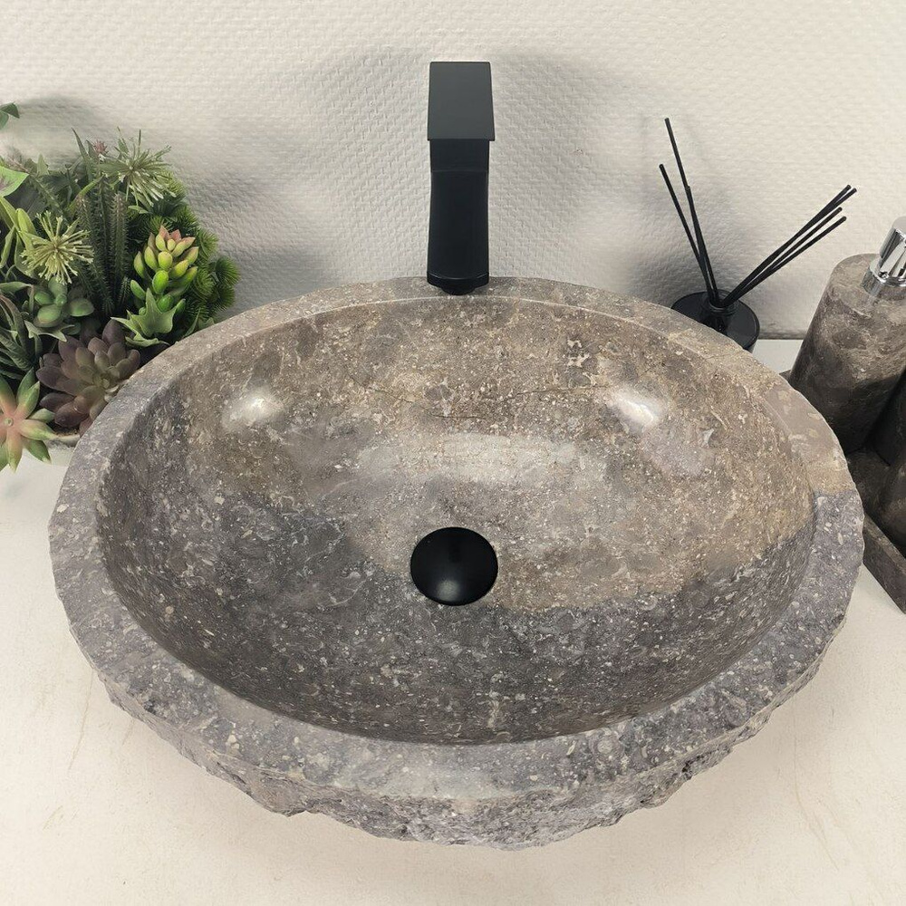 Каменная раковина из мрамора Erozy Grey EM-04651 (51*42*16) 0188 из натурального камня  #1