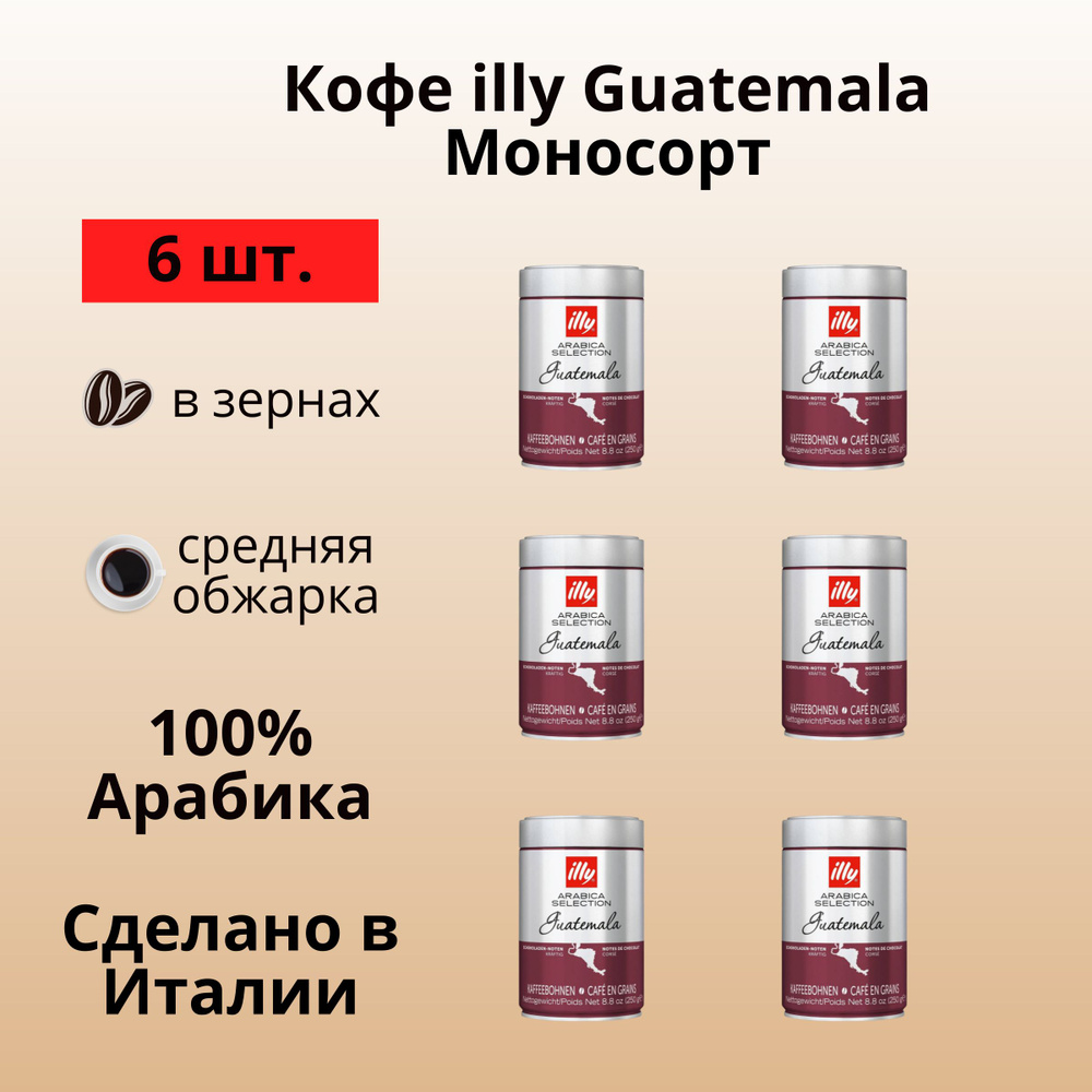 Кофе в зернах illy Monoarabica Guatemala 100% моносорт Арабики из Гватемалы, банка 250 г *6 шт.  #1