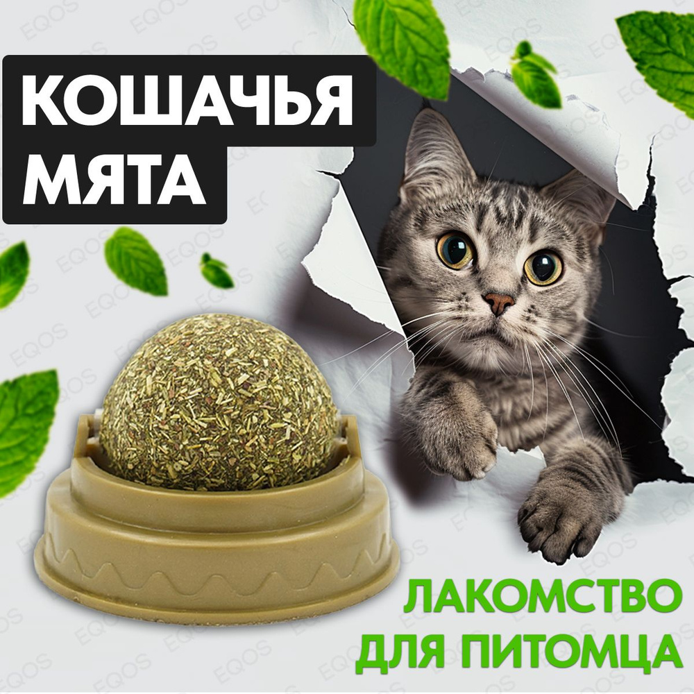 Кошачья мята / Конфета-шар с кошачьей мятой, Лакомство для кошек, Игрушка  для котят, Леденец для котов с витаминами