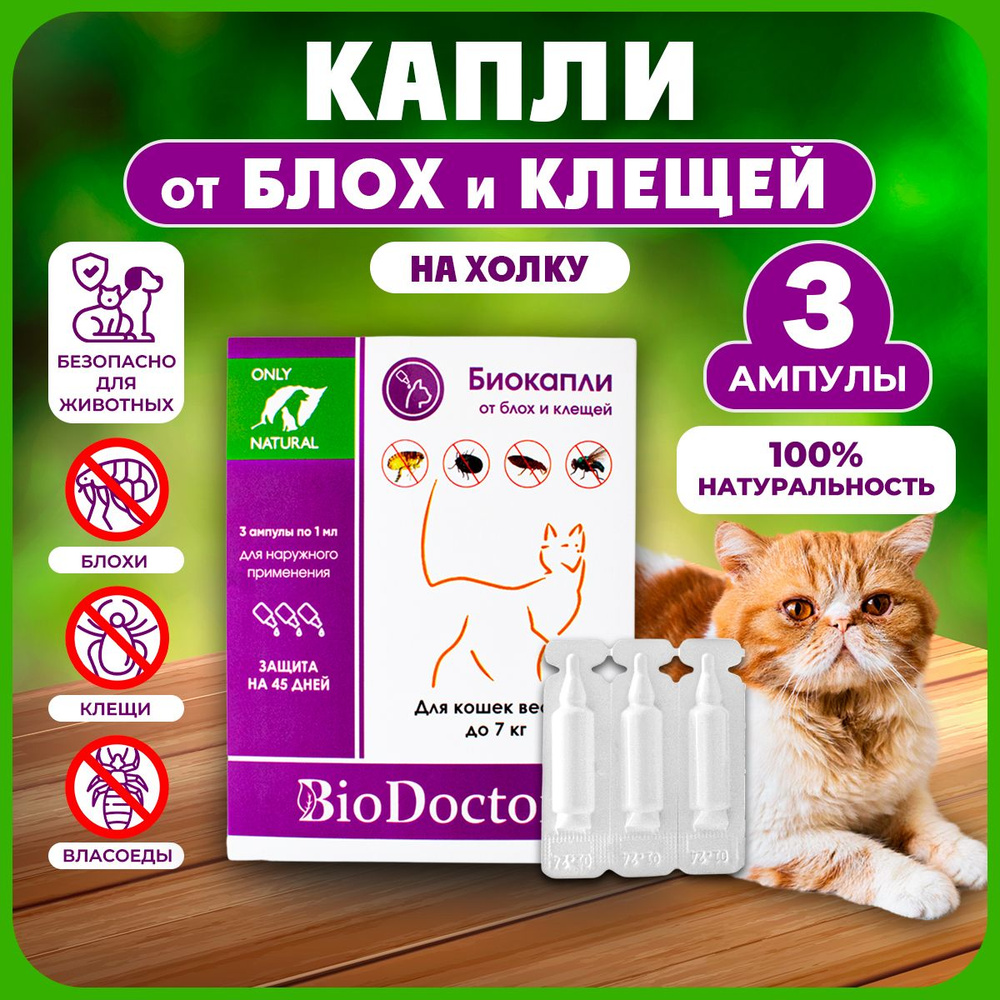 Капли от блох и клещей для кошек, 3 ампулы, BioDoctor - купить с доставкой  по выгодным ценам в интернет-магазине OZON (1036887683)