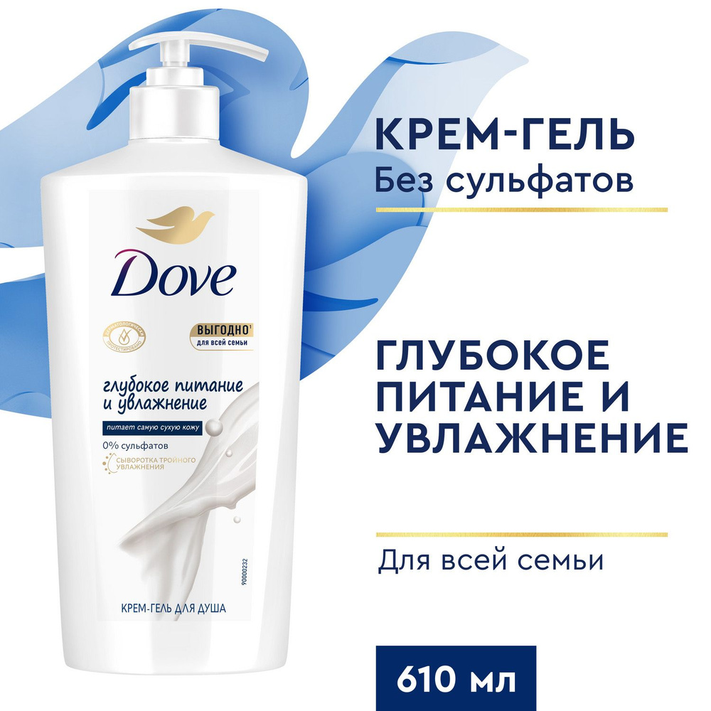 Гель для душа Dove Глубокое питание и увлажнение для всей семьи  бессульфатный с сывороткой тройного увлажнения 610 мл