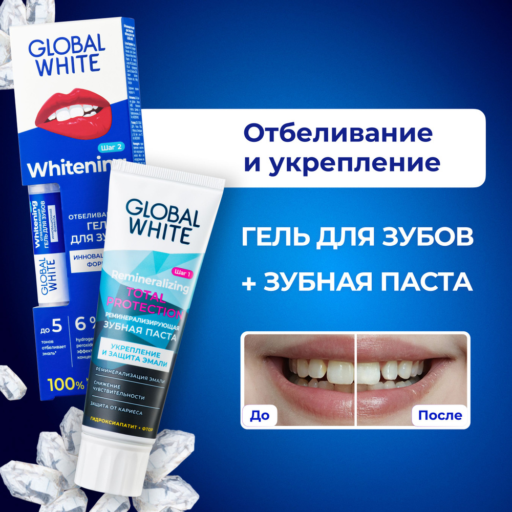 Набор для отбеливания зубов GLOBAL WHITE Карандаш отбеливающий 5 мл + Зубная паста реминерализирующая #1