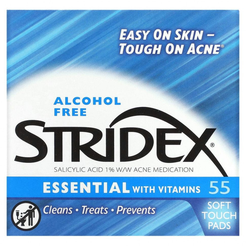 Stridex, Single-Step Acne Control, не содержащие спирта , 55 мягких салфеток, 4.21 в каждой  #1