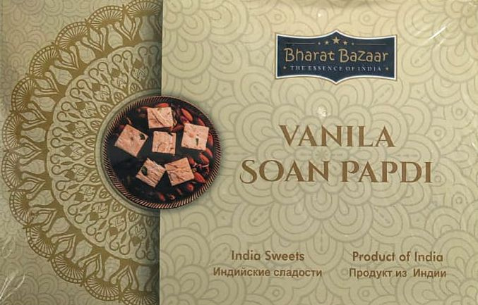 VANILA Soan Papdi, Bharat Bazaar (Соан Папди со вкусом ВАНИЛИ, индийские сладости из нутовой муки, Бхарат #1