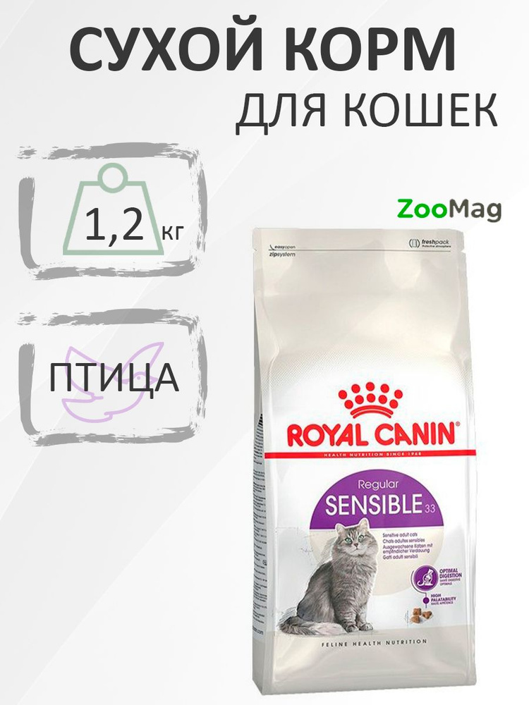 Royal Canin Sensible / Сухой корм Роял Канин Сенсибл для кошек с Чувствительным пищеварением 1,2 кг  #1