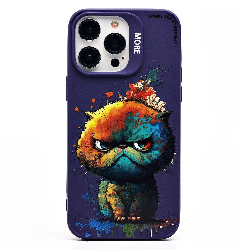 Чехол для iPhone 14 Pro Max силиконовый (рис. 335/кот) <фиолетовый> #1