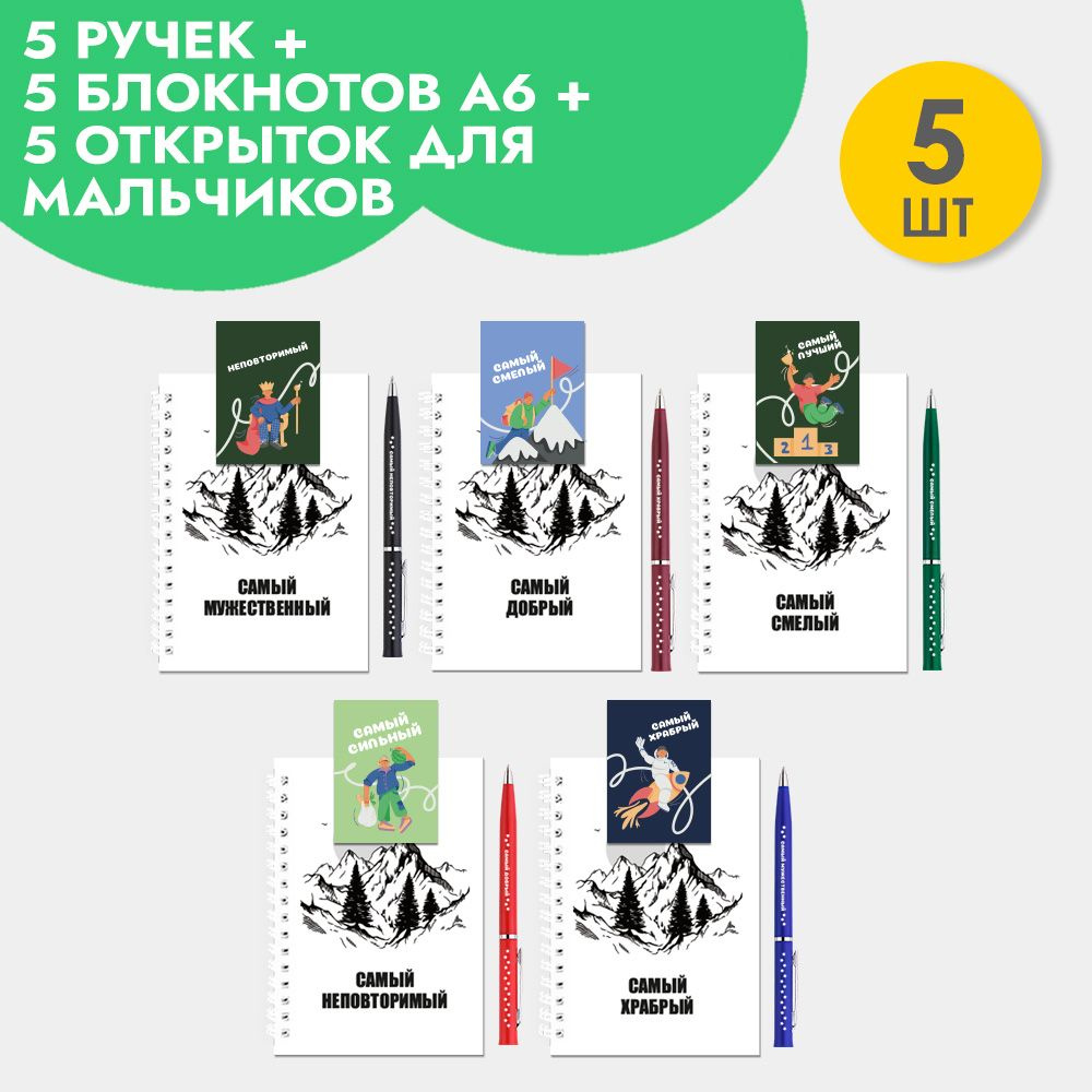 Подарочный набор ручек с блокнотами и открытками мальчику на Новый год, 23 февраля  #1