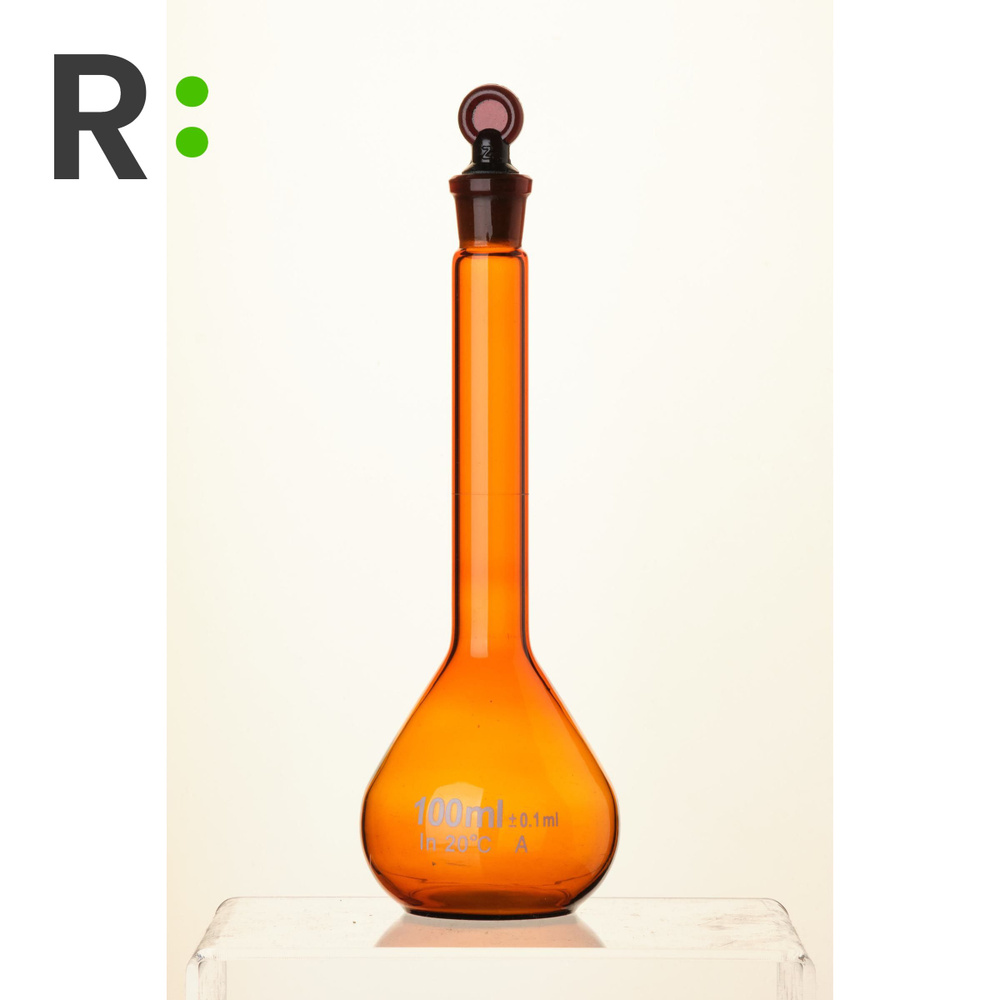 Колба мерная, 100 мл, темное боросиликатное стекло, стеклянная пробка ...