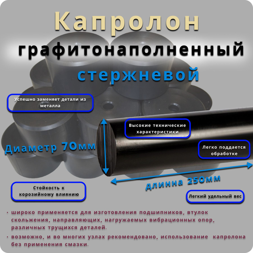 Капролон графитонаполненный стержень ПА-6МГ диаметр 110мм / длина 250мм  #1