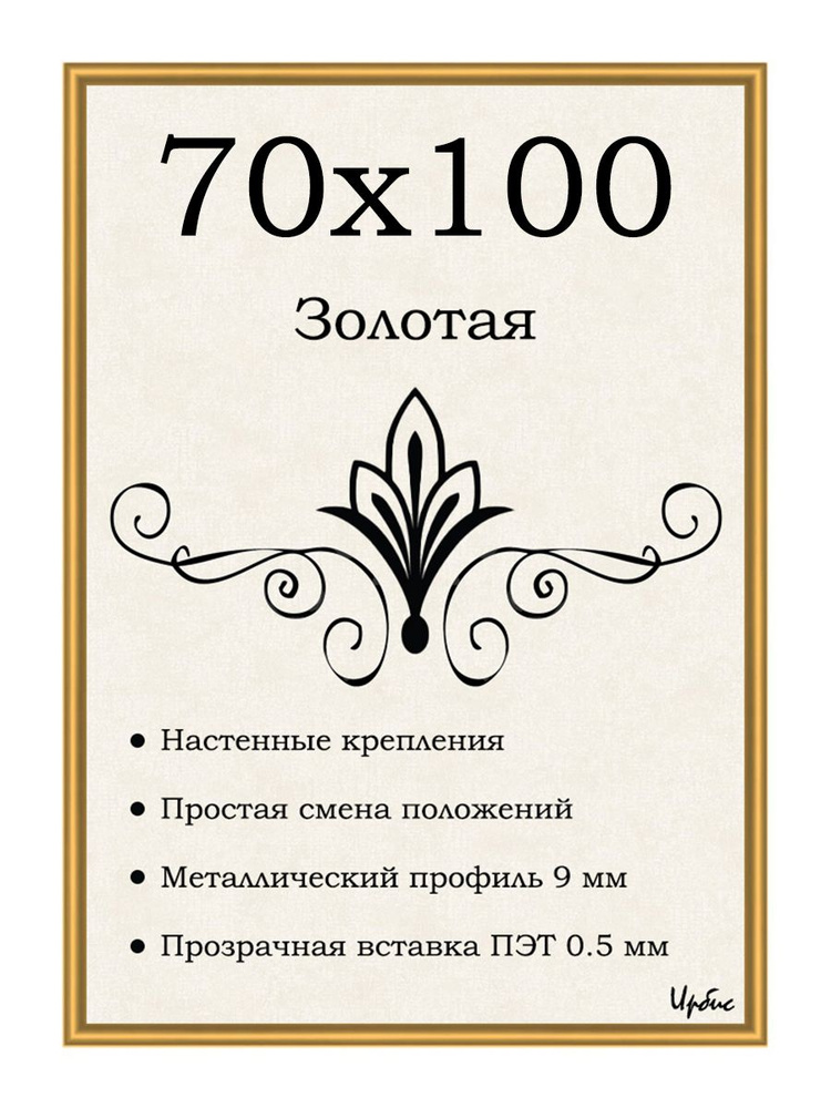 Фоторамка металлическая золотая для постера, картины, фотографии 70х100 см  #1