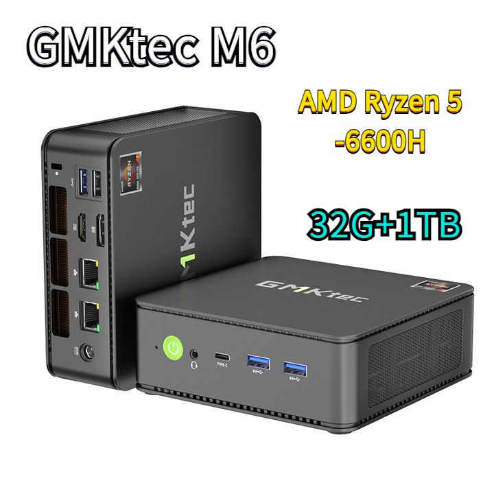 GMKtec Мини-ПК M6 (AMD Ryzen 5 6600H, RAM 32 ГБ, SSD 1024 ГБ, AMD Radeon 660M, ), GMKtec M6, серый металлик #1