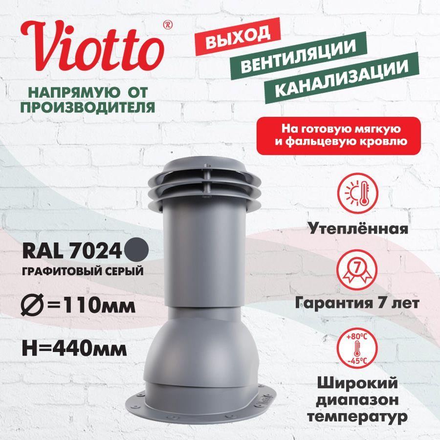 Выход вентиляции канализации Viotto для мягкой кровли, серый графит (RAL 7024)  #1