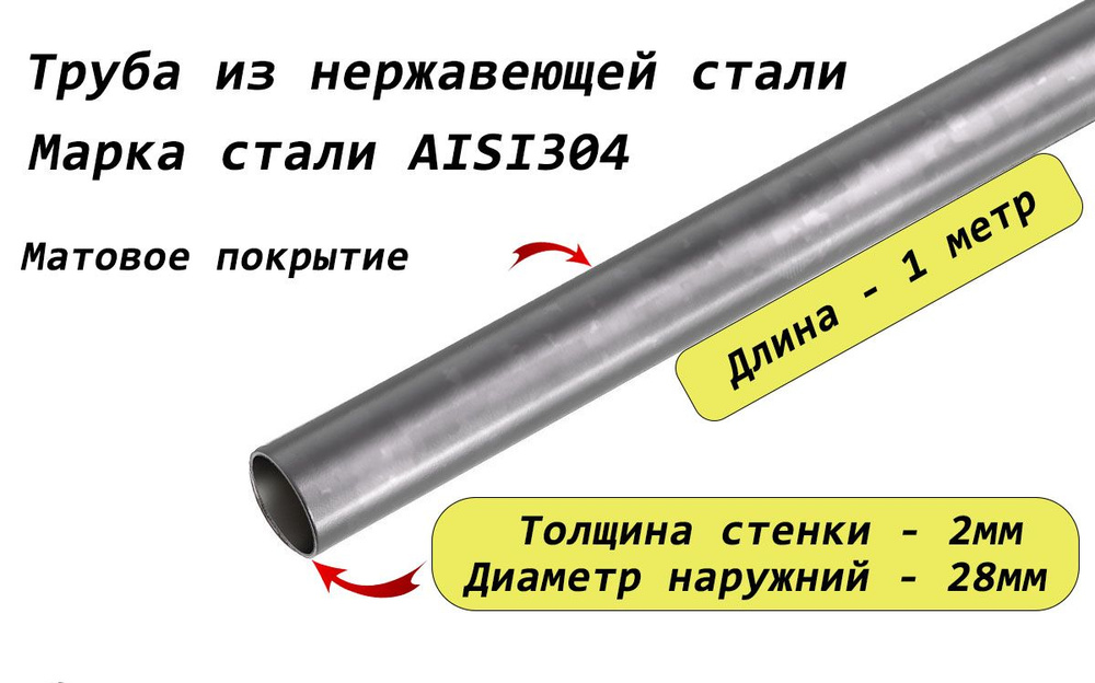 Труба круглая 28х2мм из нержавеющей стали AISI304 - 1 метр (матовая)  #1