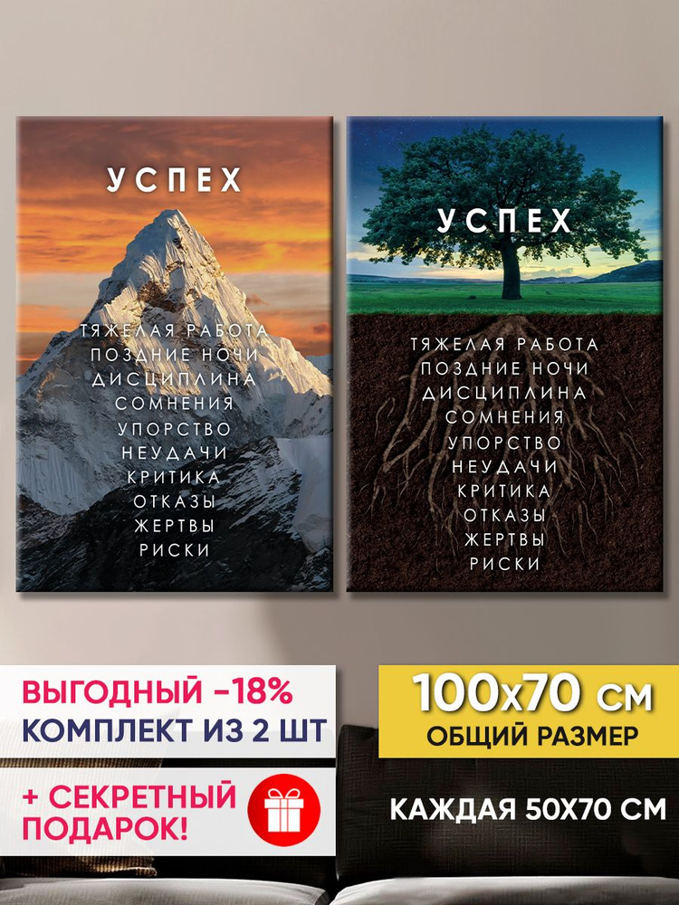 Картина на холсте MyMoneyArt "Гора достижений и Дерево победы" 50х70 см 2 шт  #1