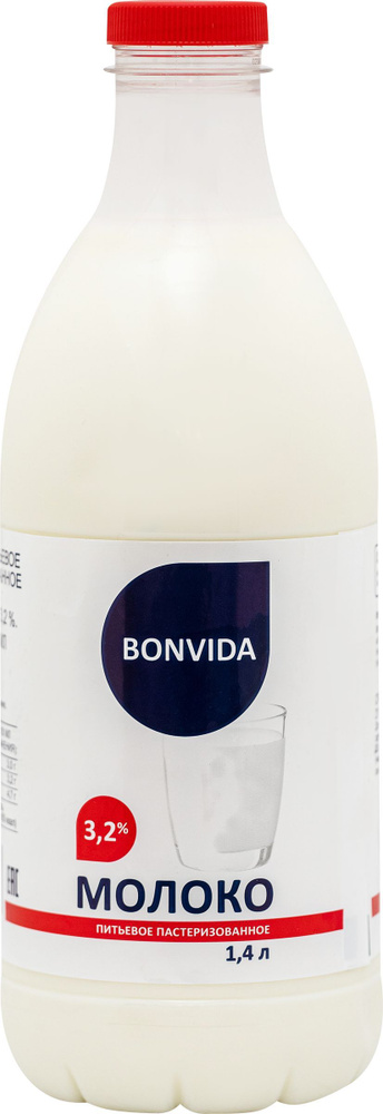 Молоко пастеризованное BONVIDA 3,2%, без змж, 1400мл #1