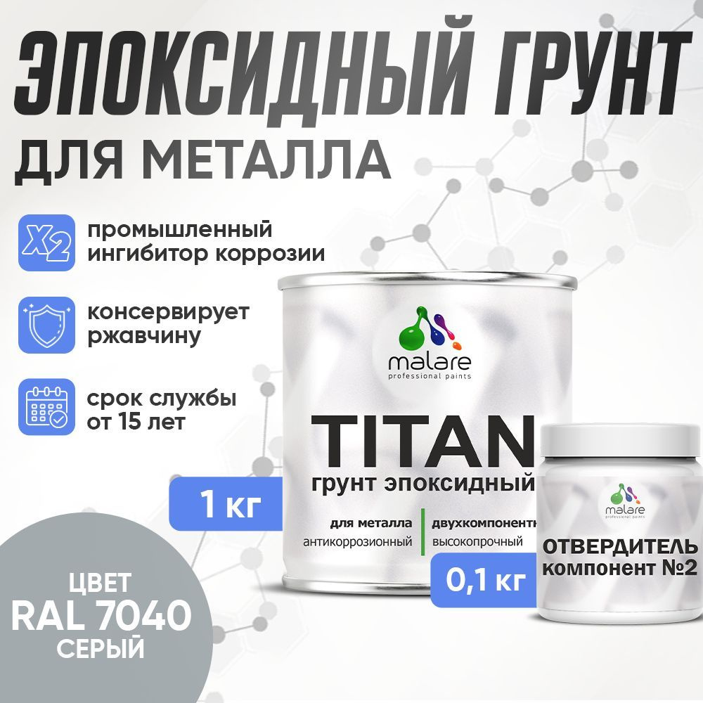 2К Грунт эпоксидный для металла TITAN Malare, двухкомпонентная грунтовка антикоррозионная высокопрочная, #1